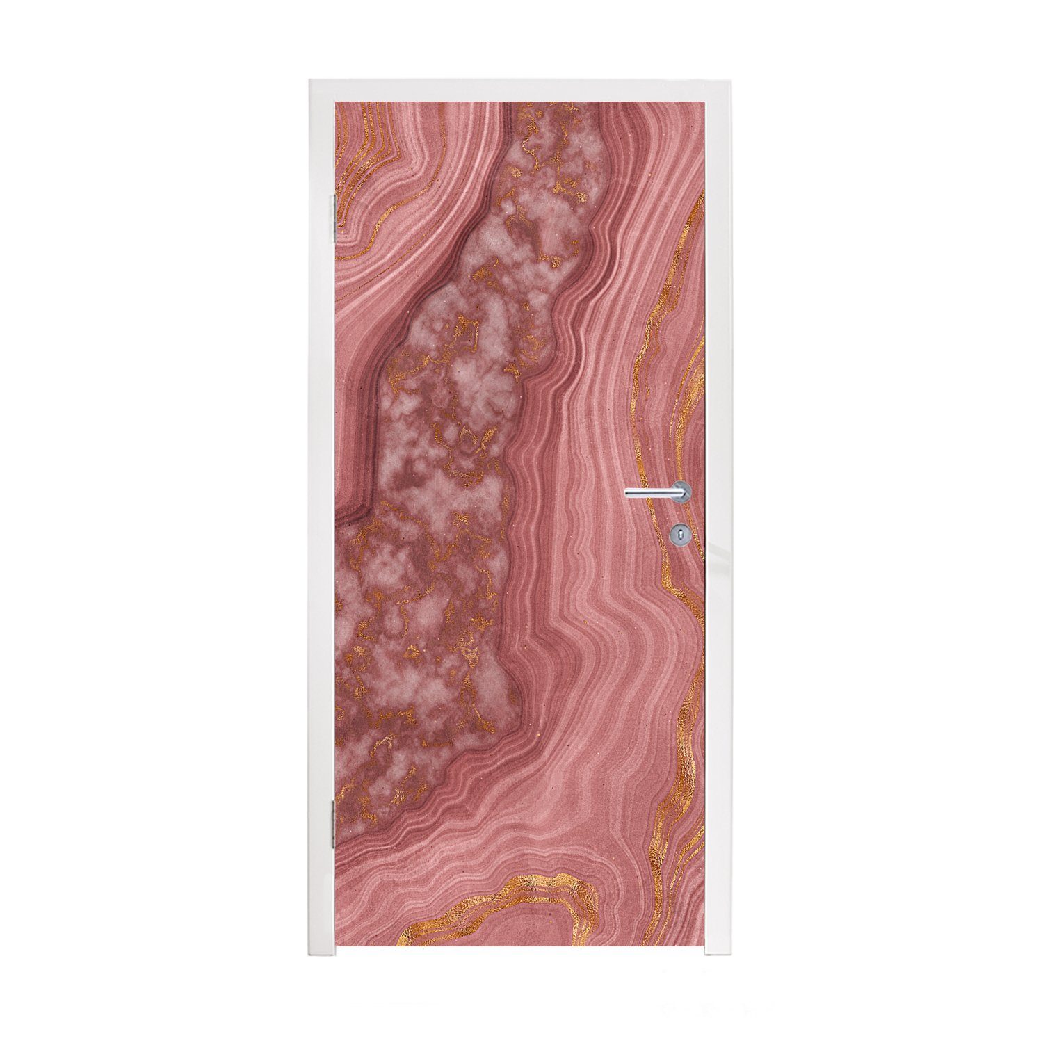 MuchoWow Türtapete Marmor - Rosa Matt, Türaufkleber, bedruckt, Fototapete Gold, - 75x205 St), (1 für cm Tür