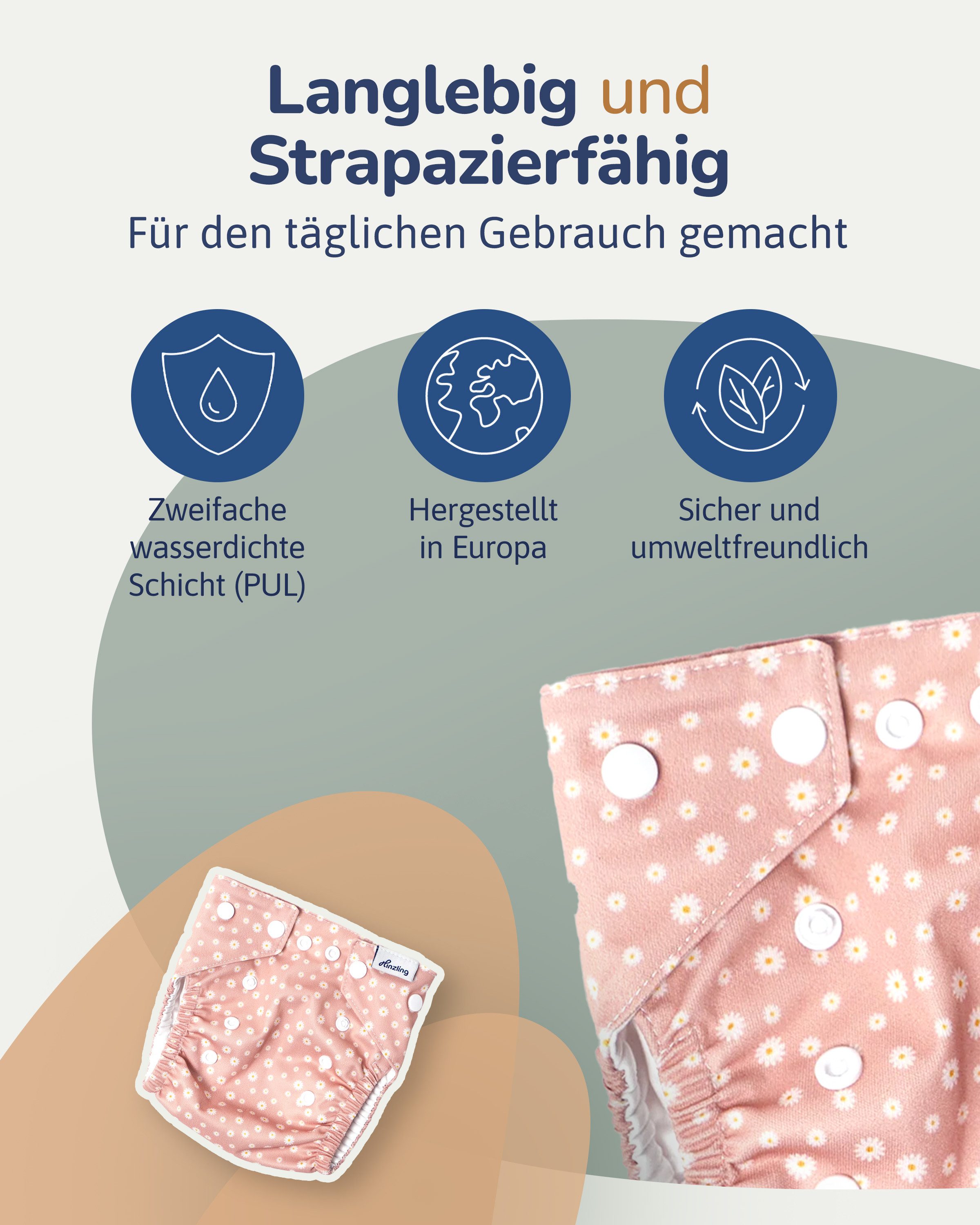 Hinzling Stoffwindeln Größenverstellbar & aus recyceltem Polyester – Weiche Passform