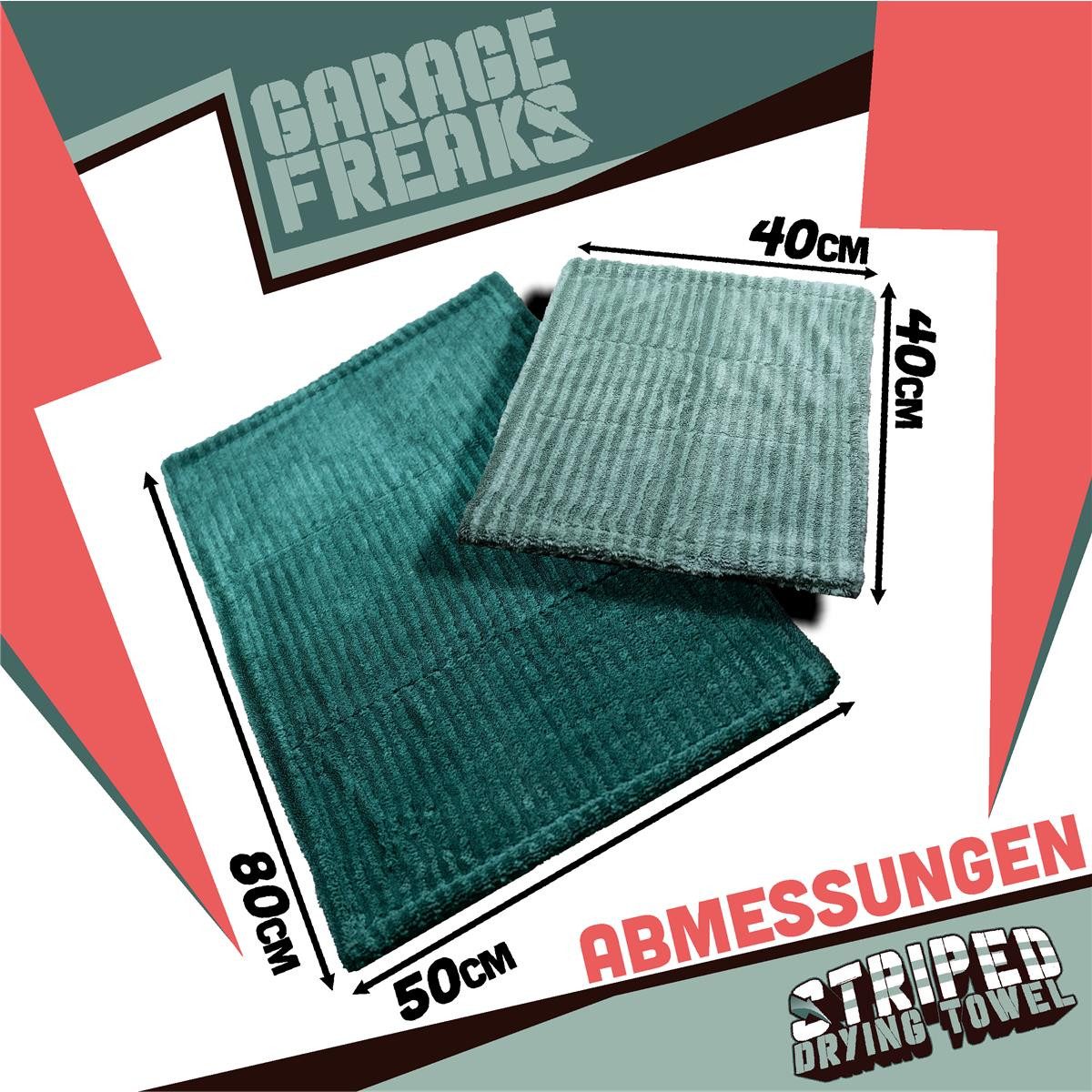 Garage Freaks Auto Trockentuch 2er Set - STRIPED DRYING TOWEL - 50x80cm & 40x40cm Mikrofasertuch (Mikrofaser, 2-tlg., 1300 GSM, Mikrofaser Tuch, 50x80cm - 40x40cm, Streifenfrei)