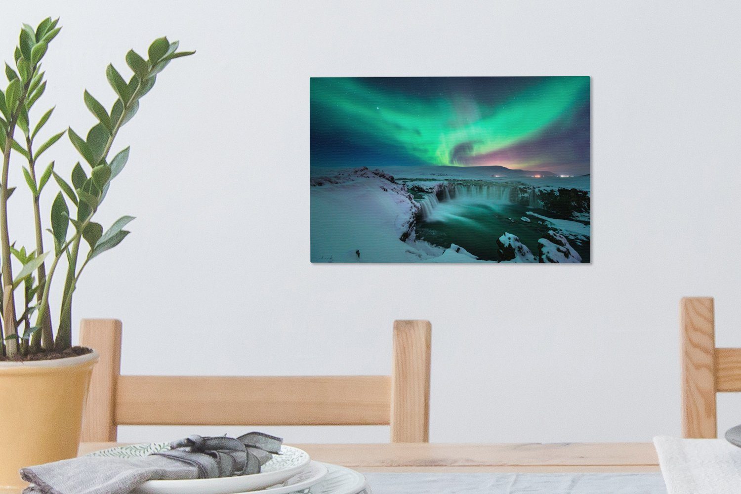 (1 Leinwandbilder, Nordlichter Schnee Island, Wanddeko, St), - cm Leinwandbild 30x20 Natur - OneMillionCanvasses® Wandbild - Aufhängefertig,