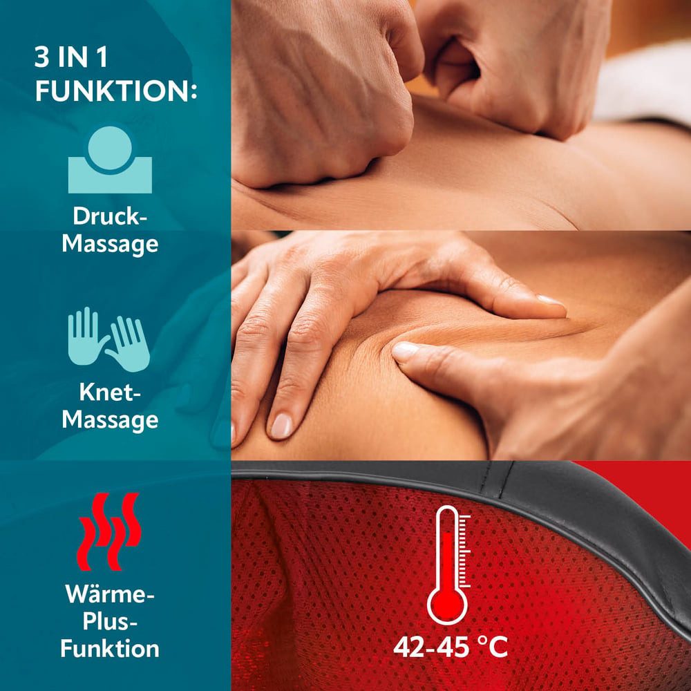 VITALmaxx Shiatsu-Massagegerät Nackenmassagegerät USB-C 7,4V, Massagegerät mit Wärmefunktion für Schultern Nacken Rücken Beine – Bild 4 von 5