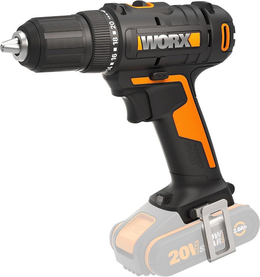 Worx Akku-Bohrschrauber WORX Akku Bohrschrauber WX108.9 20V – Allrounder Schrauber ohne Akku, max. 1600,00 U/min