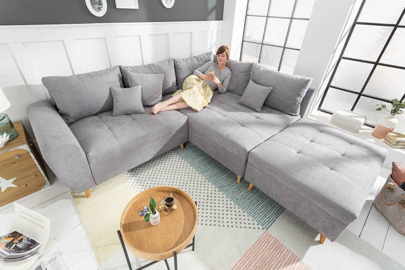 riess-ambiente Ecksofa SCANDINAVIA 250cm hellgrau, 2 Teile, mit Kissen