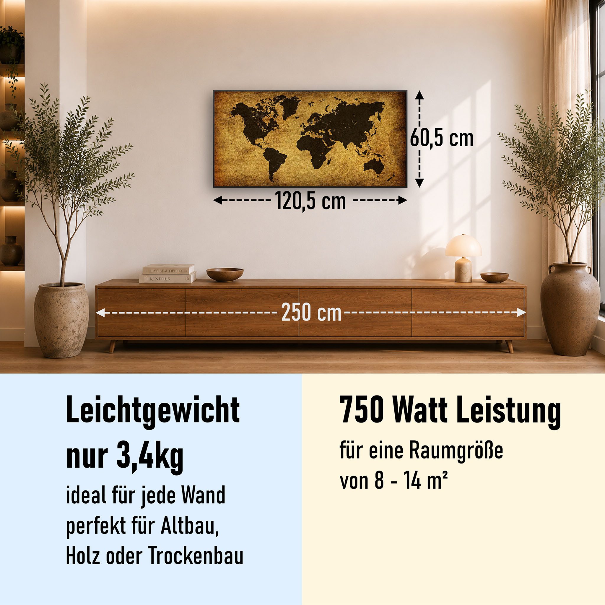 STEINFELD Heizsysteme Infrarotheizung Bild 750W, 120x60cm, Made in Germany, 7 Jahre Garantie, mit Thermostat, Schwarz