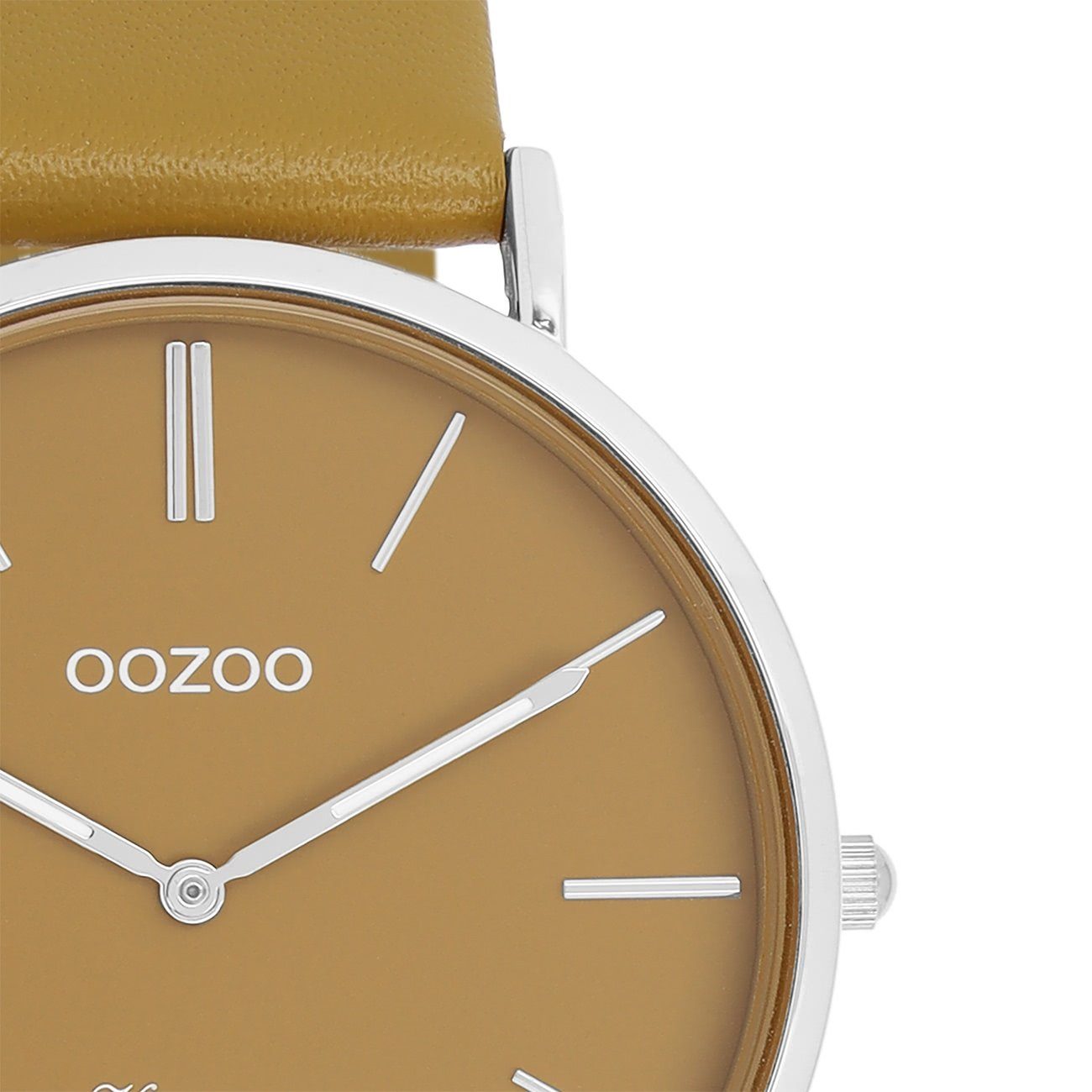 OOZOO Quarzuhr Oozoo Damen Armbanduhr Vintage Analog, (Analoguhr), Damenuhr rund, groß (ca. 40mm), Lederarmband olivgrün, Fashion