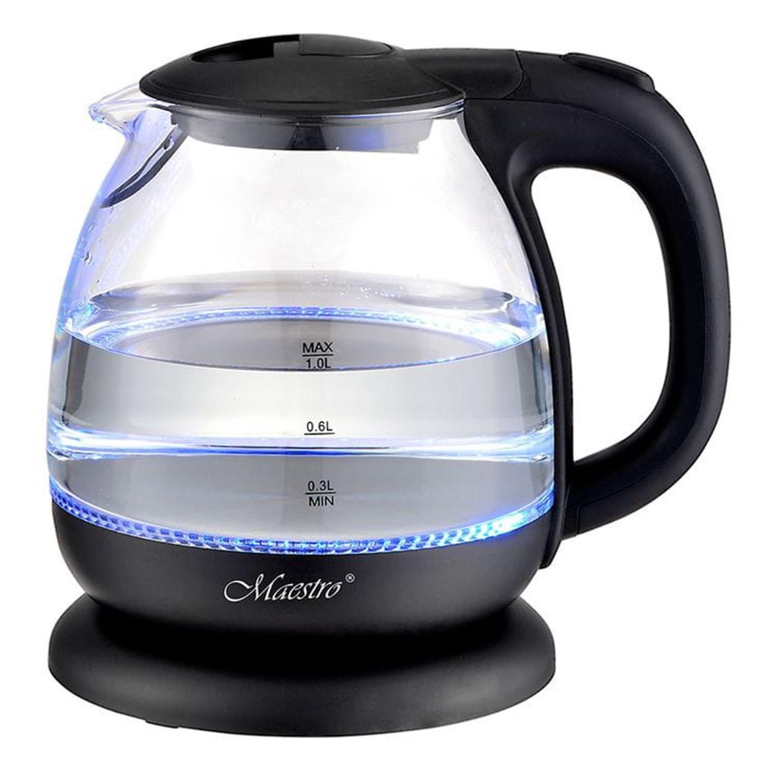 Feel Maestro Wasserkocher MR055 Glas-Wasserkocher 1L mit Innenbeleuchtung, 1 l, 1100 W, Überhitzungsschutz 1100 W
