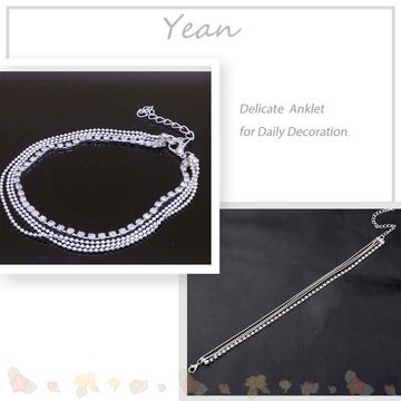 FIDDY Fußkette Silver Fußkette Crystal Ankle Bracelet Layered Fußkette für Mädchen (1-tlg)