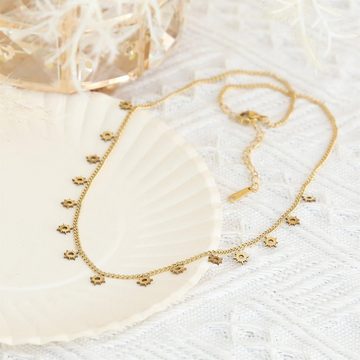 Made by Nami Edelstahlkette Damen Kette in Gold mit kleinen runden Sonnen, Geschenke für Frauen Schmuck Damen 40 + 5 cm Länge
