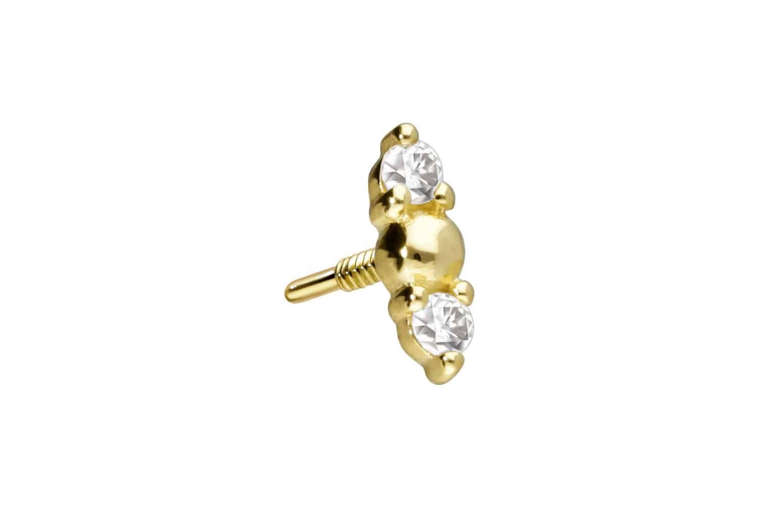 Piercing-Set 14 Karat Gold Schraubaufsatz mit Außengewinde 2 MOISSANITE + KUGEL