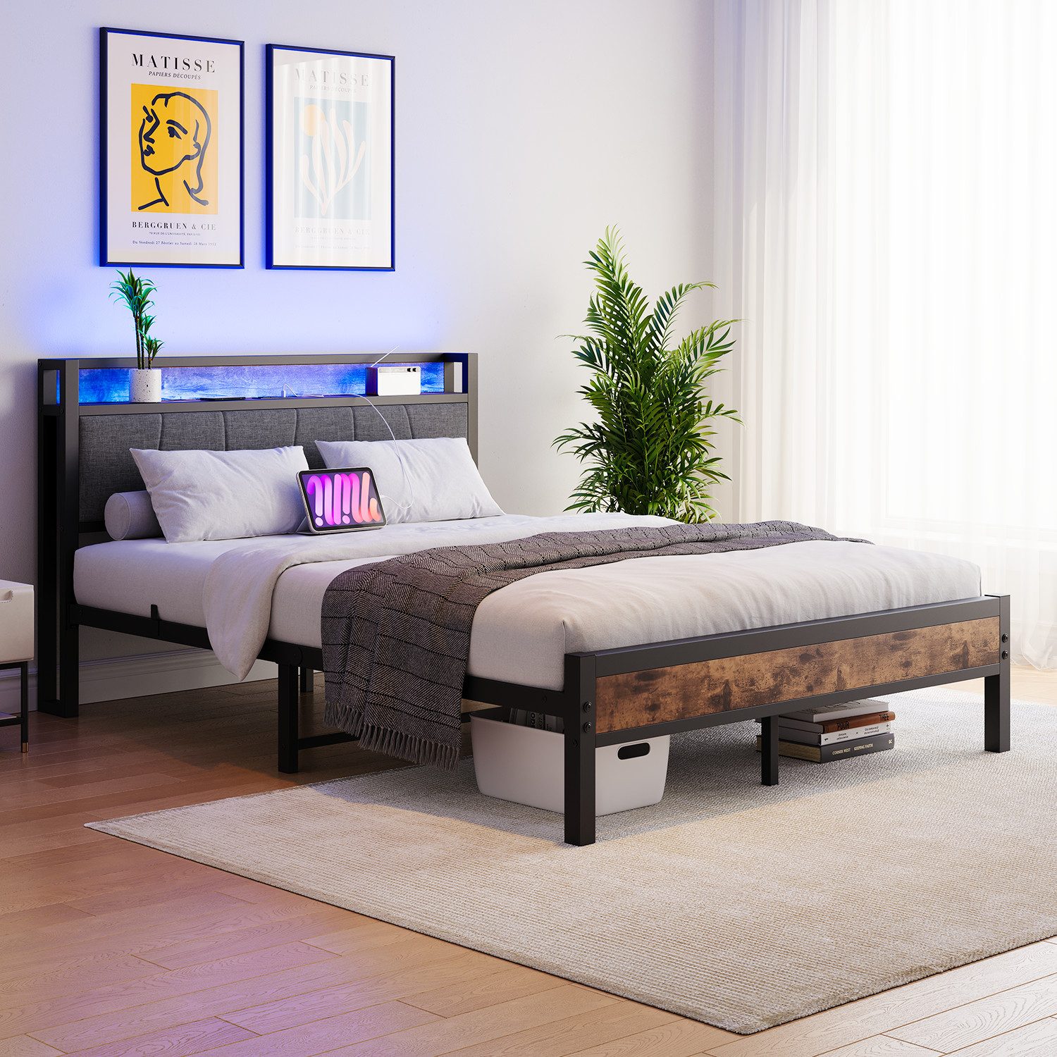 HOMERECOMMEND Metallbett mit 2 USB-Anschlüssen, LED Beleuchtung (1-tlg), Vi günstig online kaufen