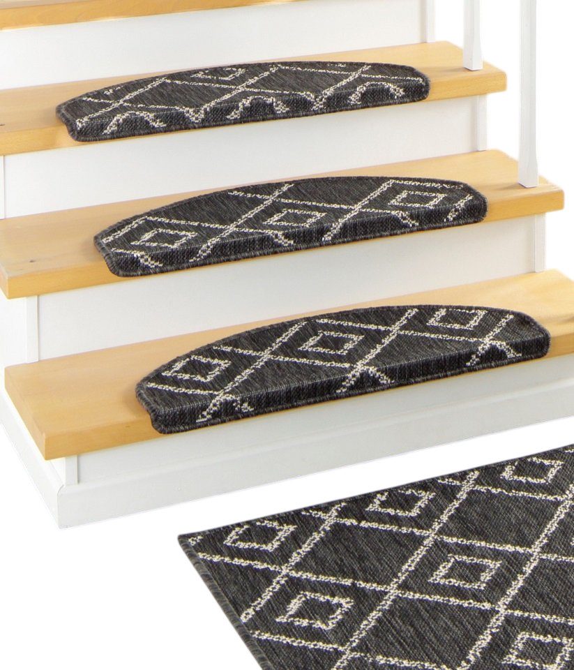 Peyer Syntex Stufenmatte Stufenmatten modern Design, anthrazit, 5 Stück, 65 x 23 x 3,5 cm, Halbrund, Höhe: 3 mm, Rauten, Karo, pflegeleicht, rutschfest, Treppe, Stufen, Diele, Flur