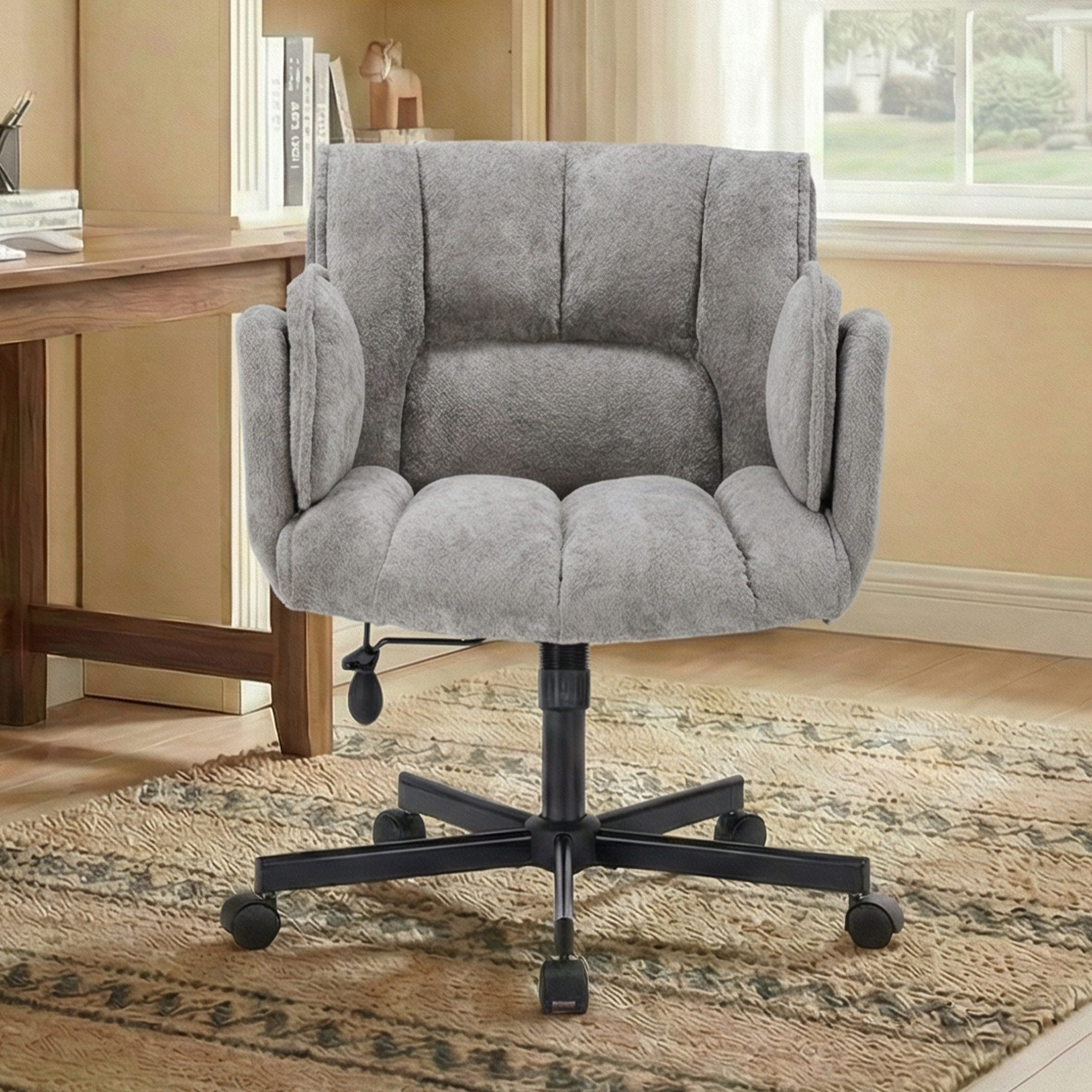 Leawin Drehstuhl Bürostuhl ergonomisch mit Rollen & klappbaren Armlehnen, Breiter Schreibtischstuhl mit Air-Lordosenstütze, 150 kg