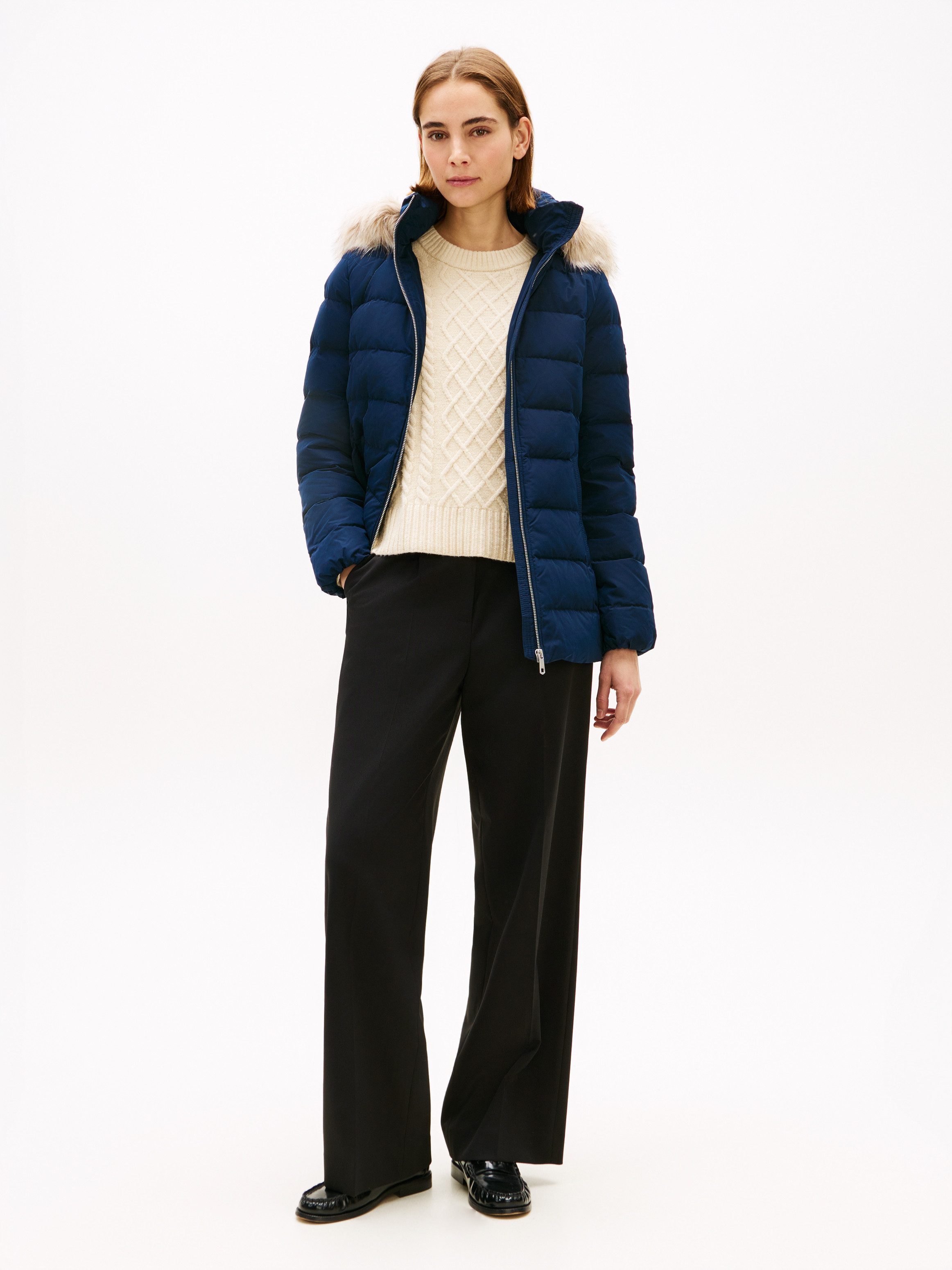 Tommy Hilfiger Steppjacke MW DOWN SLIM JACKET WITH FUR mit Fellimitat