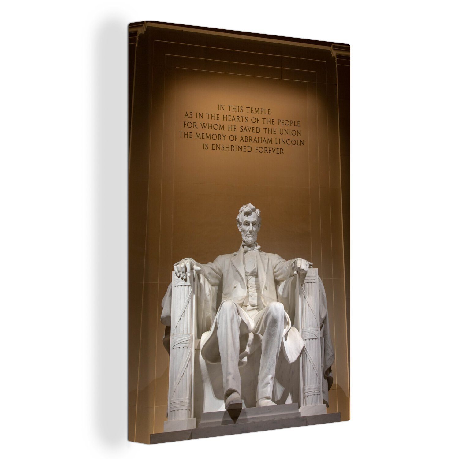 OneMillionCanvasses® Leinwandbild Die Statue von Abraham Lincoln am Lincoln Memorial in Washington D.C., Fotodruck (1 St), Leinwand Canvas Wandbild, Wanddekoration 20x30 cm