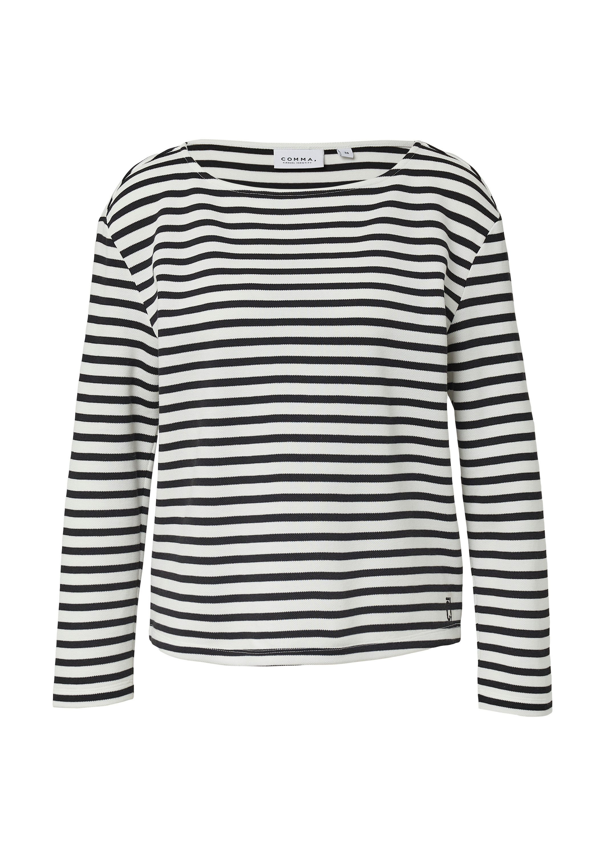 comma Langarmshirt Sweatshirt Gestreiftes Sweatshirt aus Piqué günstig online kaufen