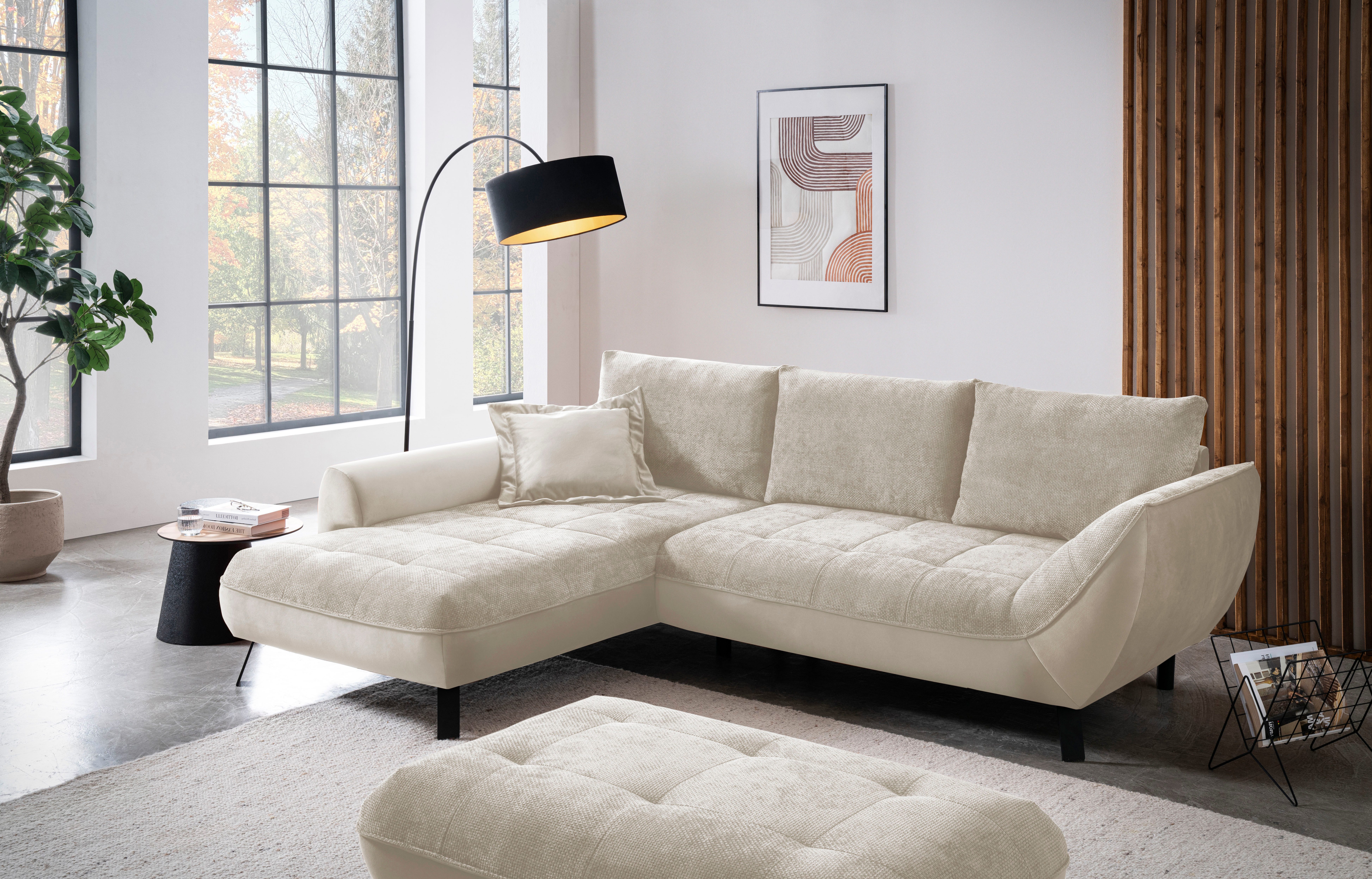 exxpo - sofa fashion Ecksofa Bellini, Materialmix oder komplett Struktur, Breite 268cm, bequem, bequem und modern, Materialmix, L-Form