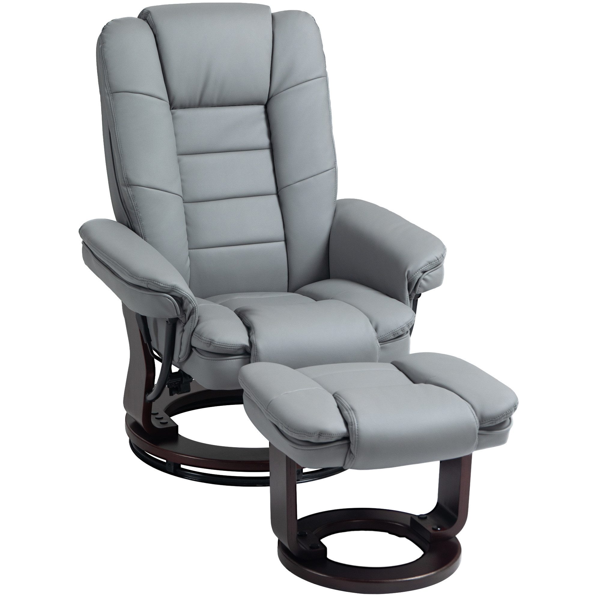 REDOM TV-Sessel Relaxsessel mit Hocker Fernsehsessel 360° drehbar mit Liegefunktion (TV Sessel gepolstert bis 130 kg Belastbarkeit Grau, 2-St., Relaxsessel inkl. Hocker), Ruhesessel mit Kunstleder Bezug ergonomischer Wohnzimmersessel