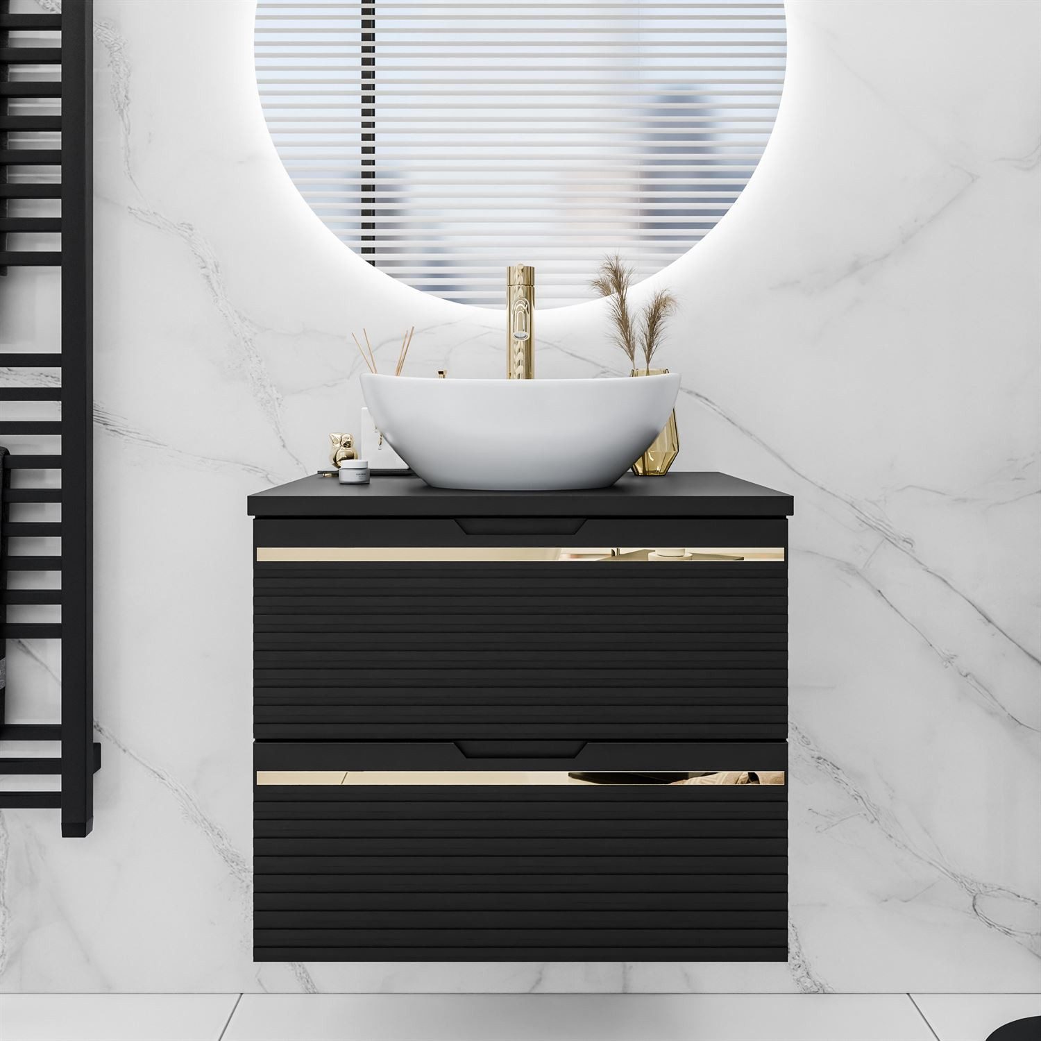 Lookway Badmöbel-Set ARTEMIS I 60 cm Badezimmer-Set mit Waschbeckenunterschrank und Spiegel, (Badezimmerschrank mit wählbarem Spiegel, Becken und Armatu), mit Soft-Close-System