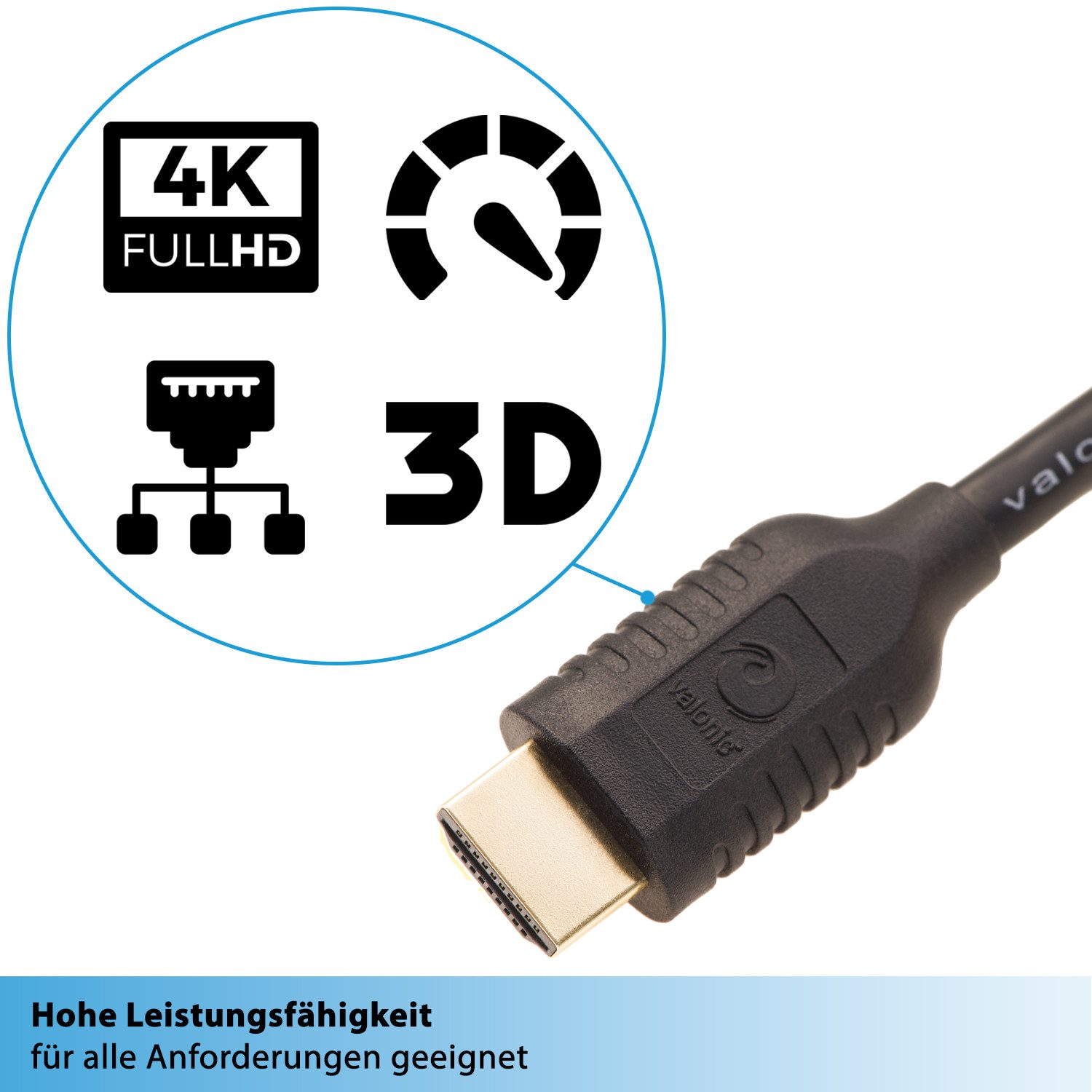 valonic valonic - HDMI Kabel, 3m, Full HD, Ethernet HDMI-Kabel, HDMI Typ A, HDMI Typ A (300 cm), 4k 3m kurzes HDMI Kabel für TV, PC, Laptop, Switch, Splitter, 300cm
