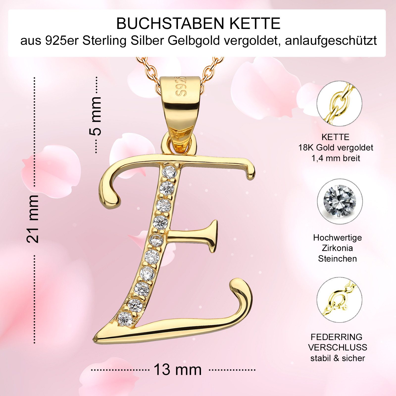 AMERITA Kette mit Anhänger Buchstaben E 925 Sterling Silber goldene Halskette Buchstabenkette, (inkl. Luxus Schmucketui), Geschenkidee für Frauen Damen – Bild 4 von 5