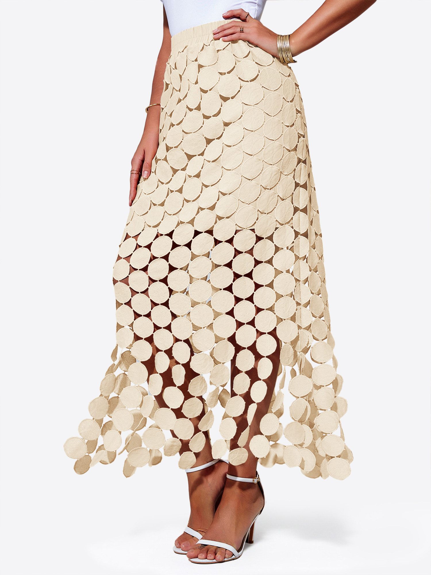 Imily Bela Maxirock Damen Fransenmaxirock mit hoher Taille (Packung, 1-tlg., 1per-Pack) Mit Aussparungen