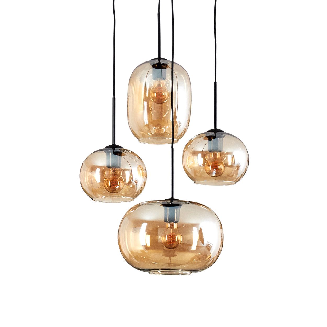 hofstein Hängeleuchte Hängelampe aus Metall/Glas in Schwarz/Bernsteinfarben günstig online kaufen