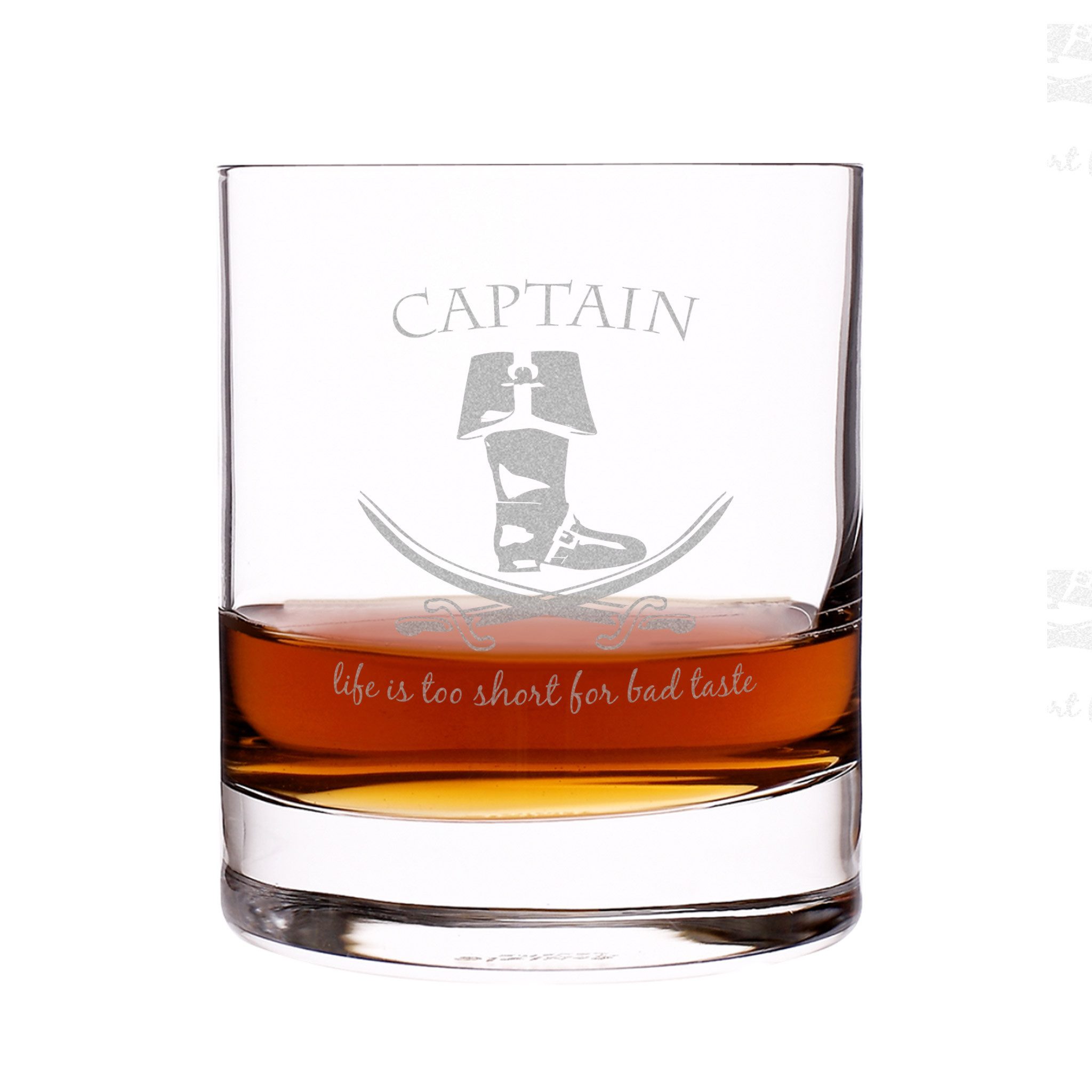 Whiskyglas für Rum mit Gravur "Captain" - Rumglas mit Piraten-Motiv