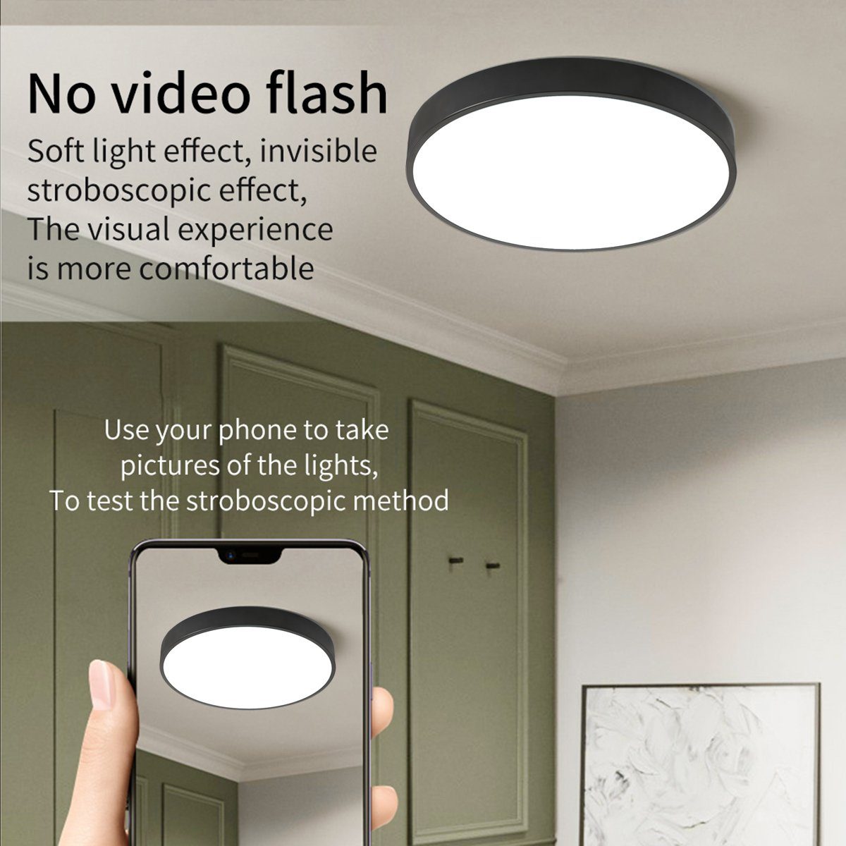 style home LED Deckenleuchte Runde Deckenlampe aus Metall, 24W, LED fest integriert, Ultraslim Ø30x4cm,Schwarz, Leuchte für Wohnzimmer Schlafzimmer Küche Diele, 30x30x4cm, Schwarz