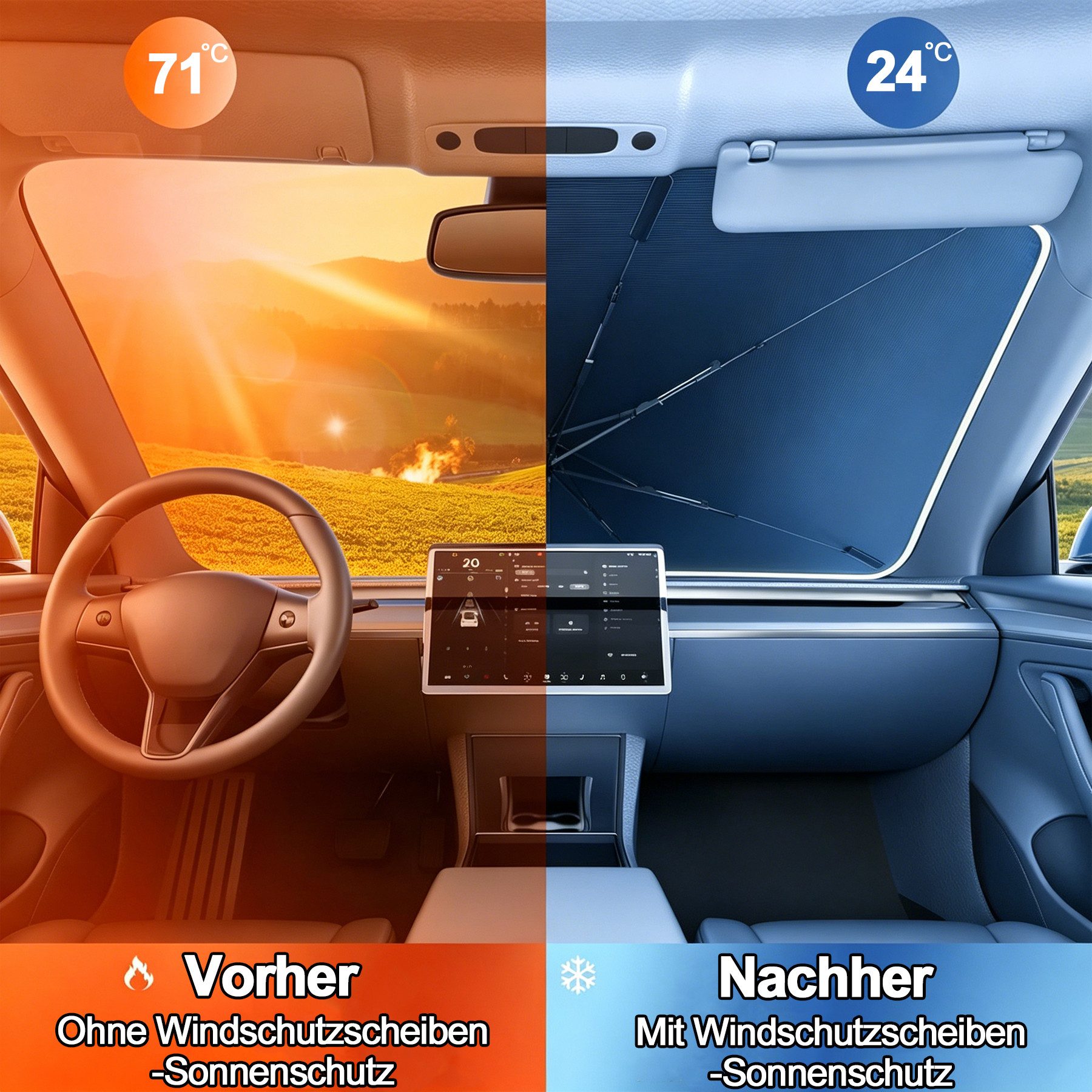 Mutig Autosonnenschutz Auto Sonnenschutz Frontscheibe 140x78 cm Faltbarer Sonnenschirm, 125 x 65 cm, (für Auto UV Schutz Reflektierend Hitzeschutz Windschutzscheibe, Kratzfest UV Beständig Universal für PKW SUV LKW), Leicht Kompakt Sommer Auto Zubehör