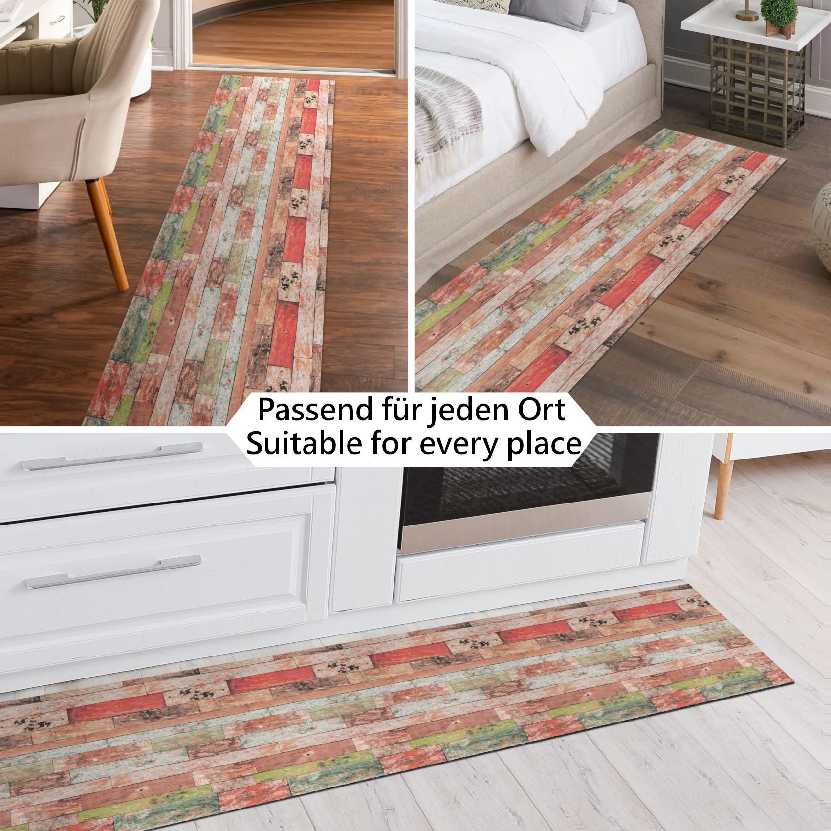 ANRO Küchenläufer RANNA Hochwertig Küchenteppich Teppich Textil, Eckig, Bodenläufer 100x65cm Holz Altparkett Beige pflegeleicht