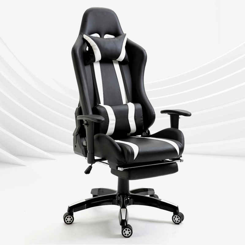 SVITA Gaming Chair »Gaming Stuhl« (1 St), höhenverstellbar, inkl. Lenden- und Nackenkissen, höhenverstellbare Armlehnen, ausziehbare Fußablage