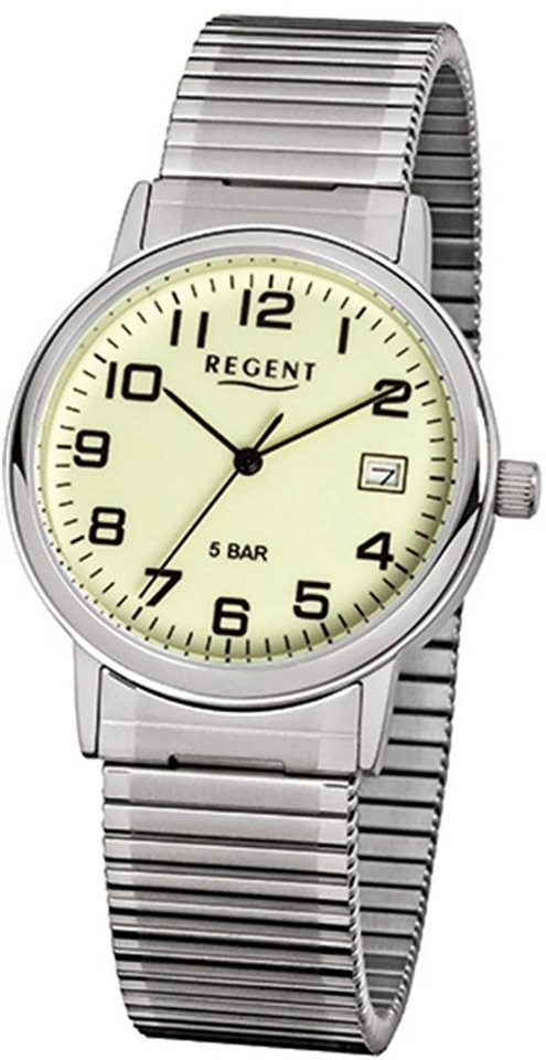 mittel Herren Regent Analog, Herren-Armbanduhr rund, (ca. Regent Quarzuhr silber 35mm), Armbanduhr Edelstahlarmband