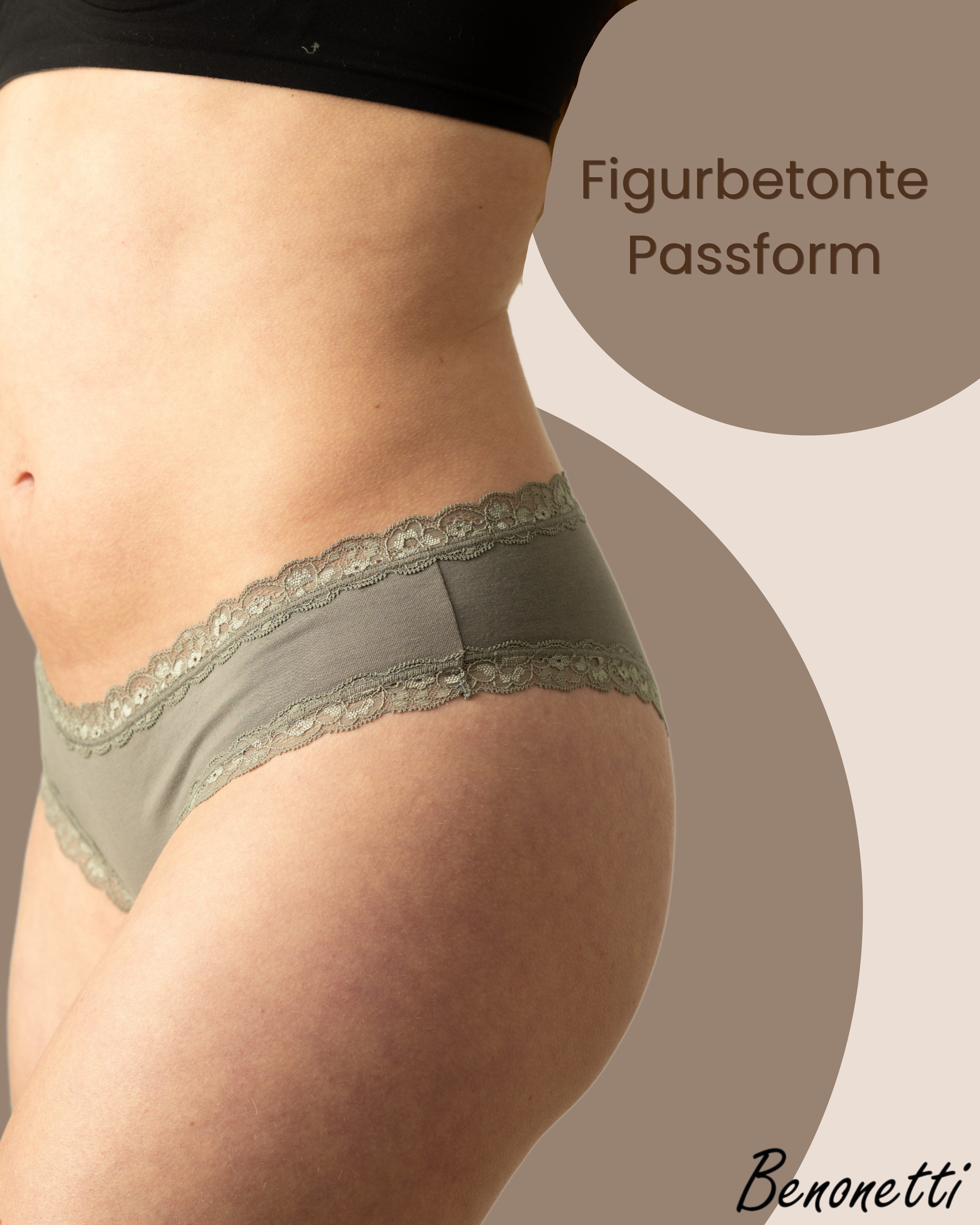Benonetti Slip Brazilian Damen Slips mit zarter Spitze – sinnlich, weich & bequem (3er Pack, 3er Set) mit Spitze, Elastikbund, sehr bequemer Baumwollstoff