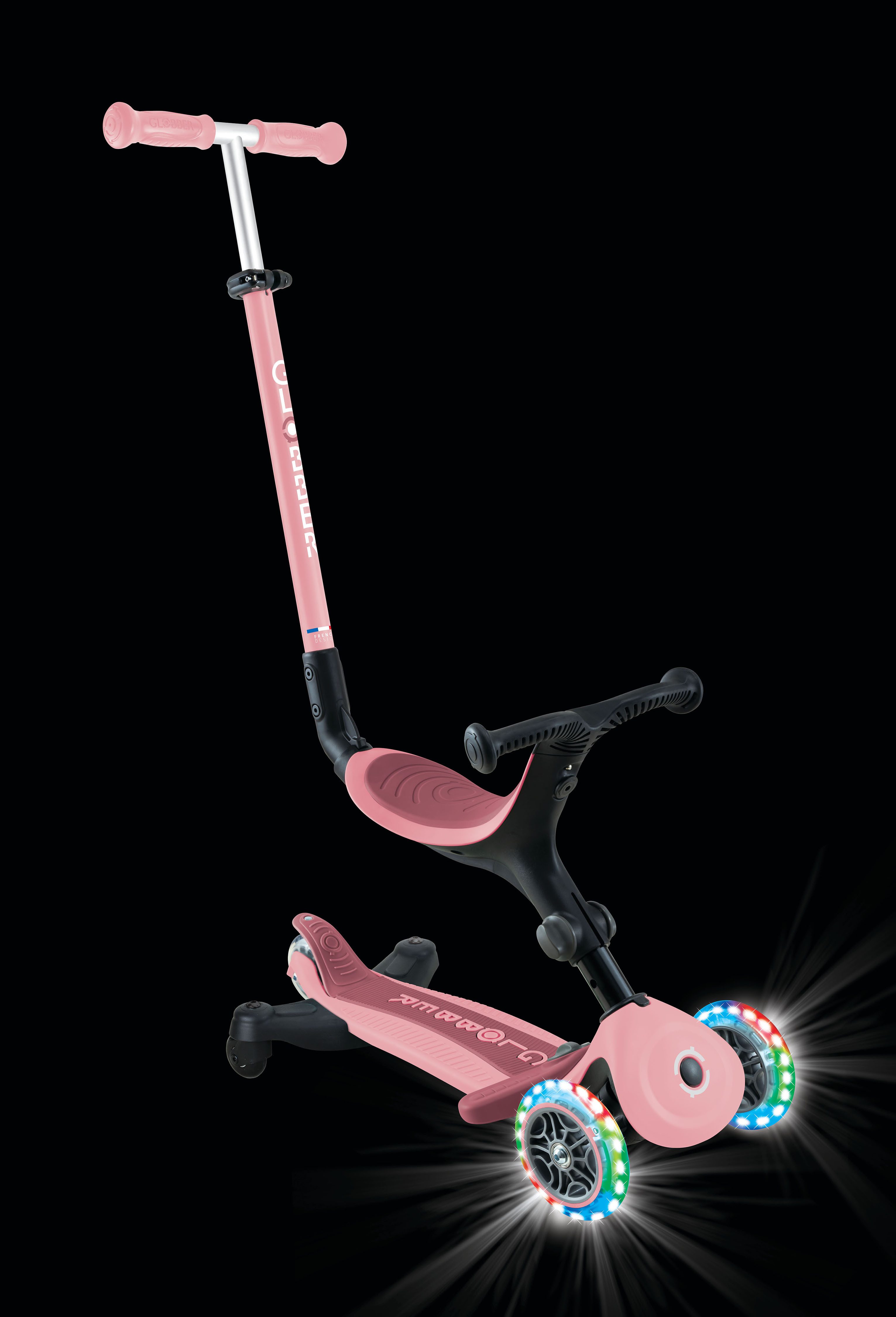 Globber Tretroller GO-UP ACTIVE LIGHTS 360, mit Leuchtrollen, Aufsitzrad, Laufrad und Scooter