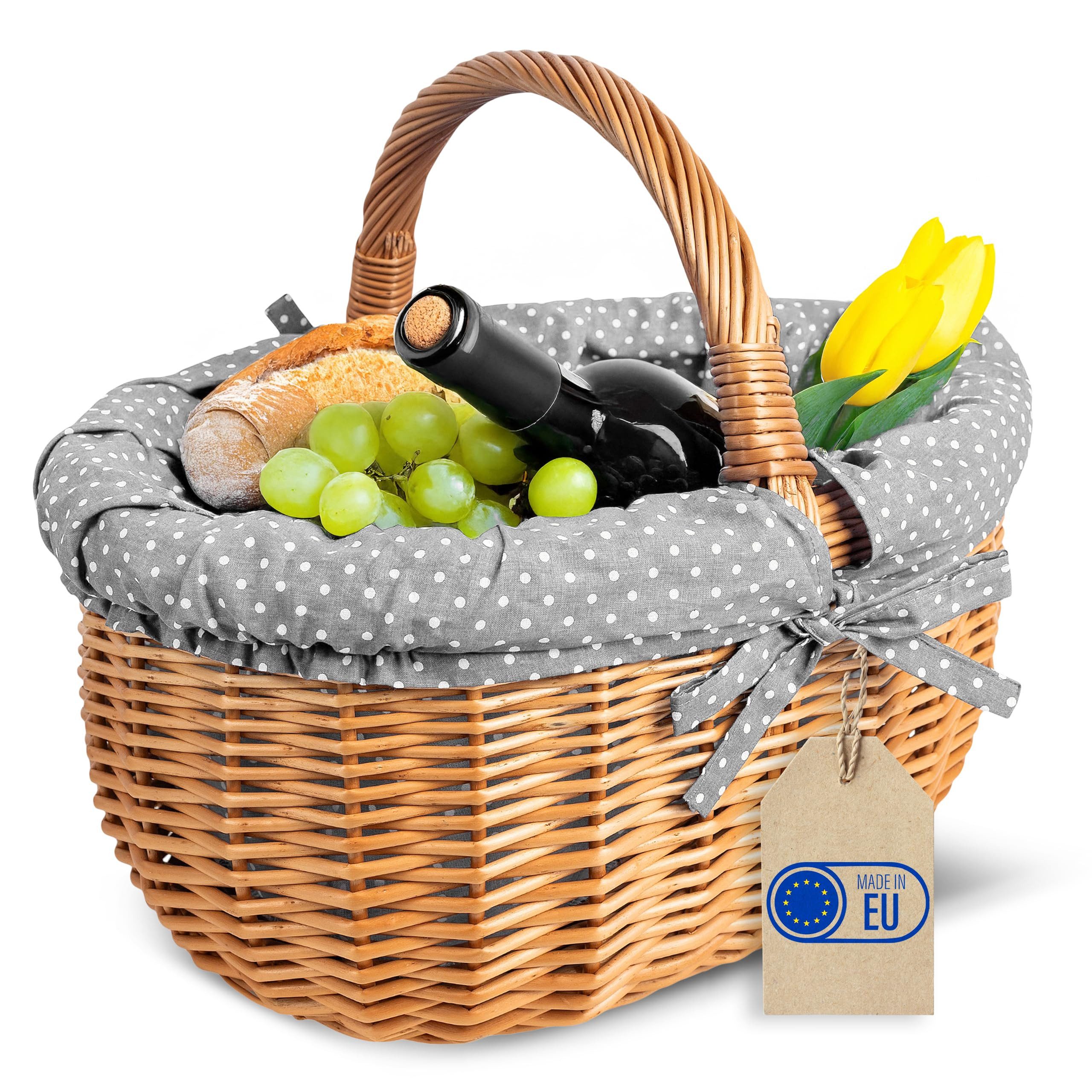 Creative Home Einkaufskorb Picknickkorb Stoffeinlage Weidenkorb