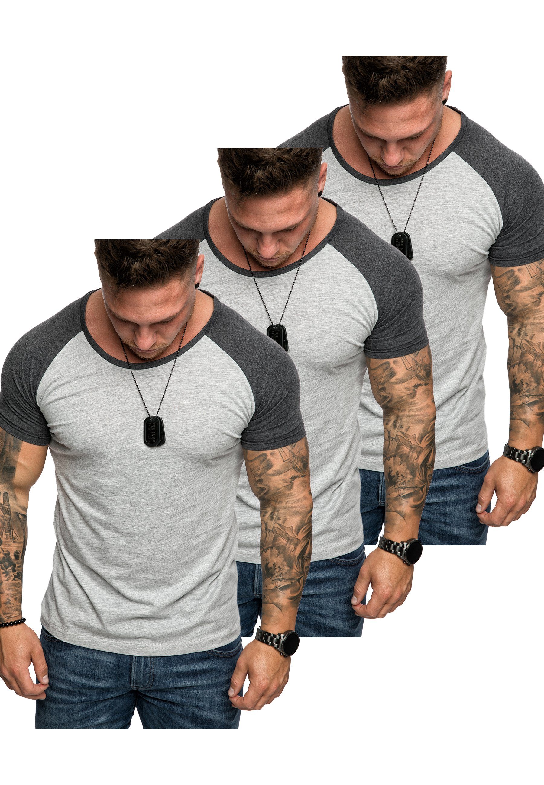 3. Basic Grau/Anthrazit) 3er-Pack Kontrast (3er-Pack) T-Shirt Amaci&Sons Oversize Raglan T-Shirts Herren T-Shirt SALEM (3x