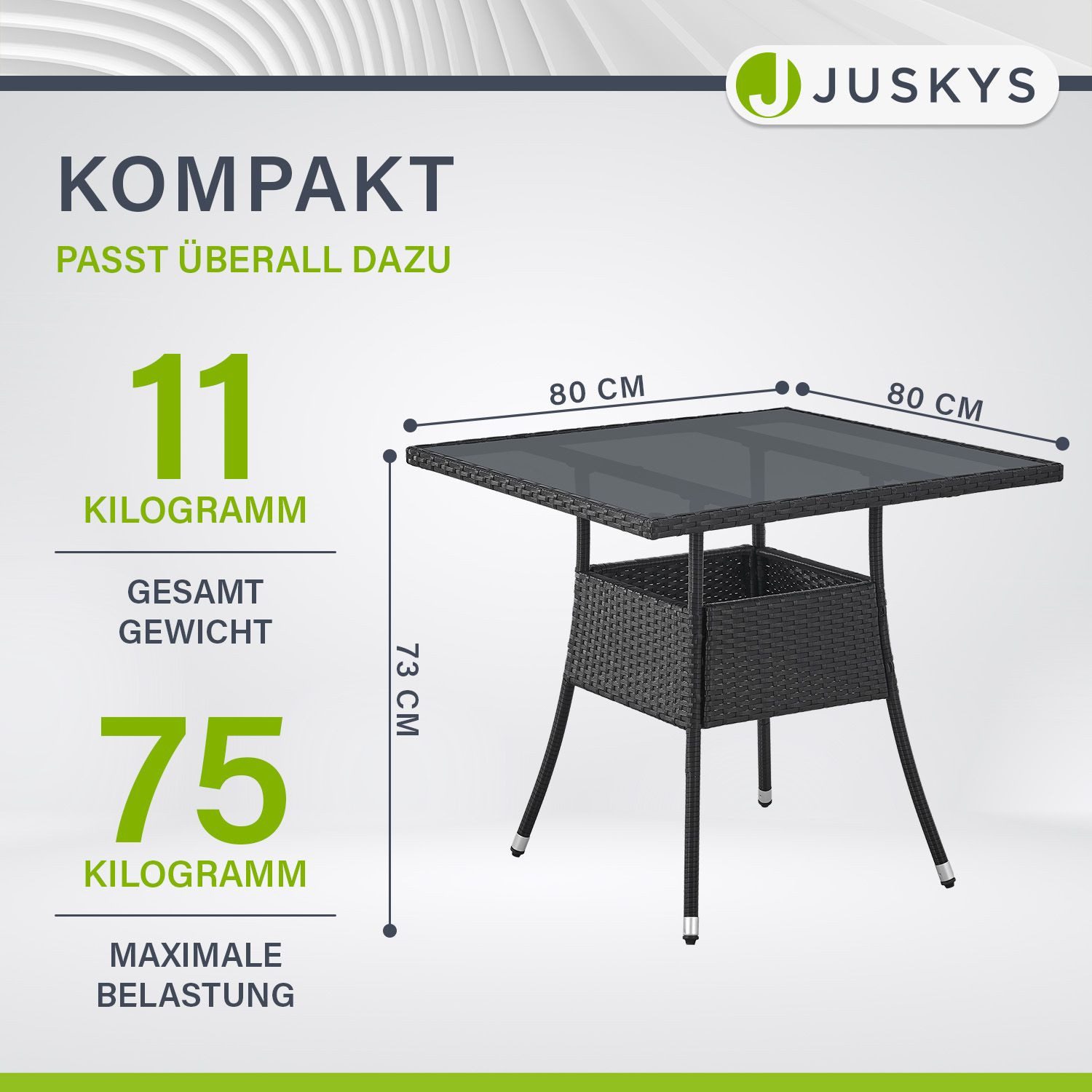Juskys Gartentisch Yoro, eckig, aus Polyrattan, wetterfest & langlebig, pflegeleicht