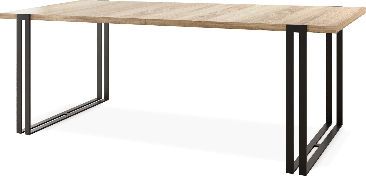 WFL GROUP Esstisch Schwarze Marco, Eiche Tisch im Loft-Stil mit Sonoma Metallbeinen