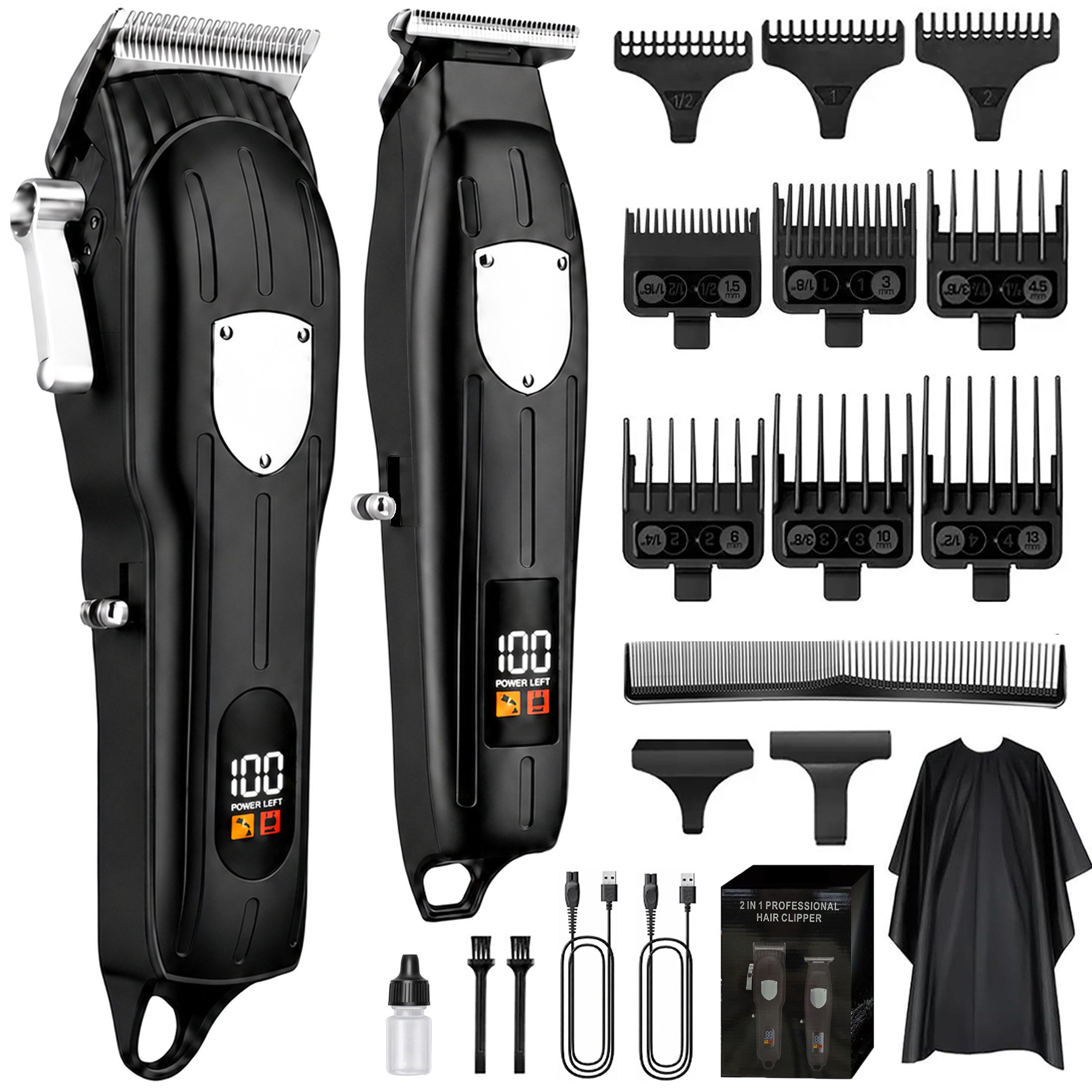 ibettertec Haarschneider 2-teiliges Haar- und Bartschneider Elektrisch Haarschneidemaschine, Haarschneider-Set für Herren, Clipper & Trimmer mit LED-Display