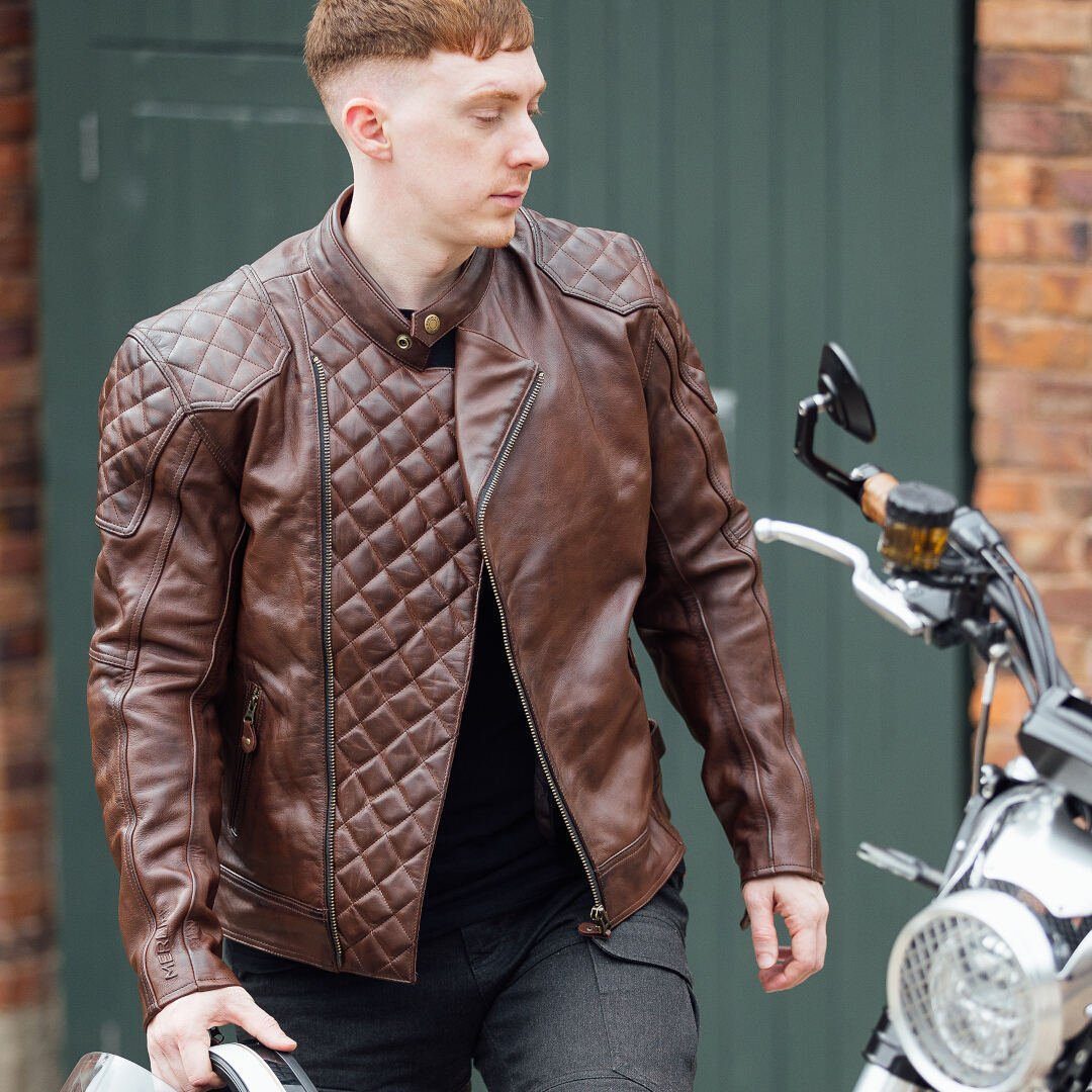 Merlin Motorradjacke Chester D3O Cafe Motorrad Lederjacke Atmungsaktiv protektoren herausnehmbares reißverschluss