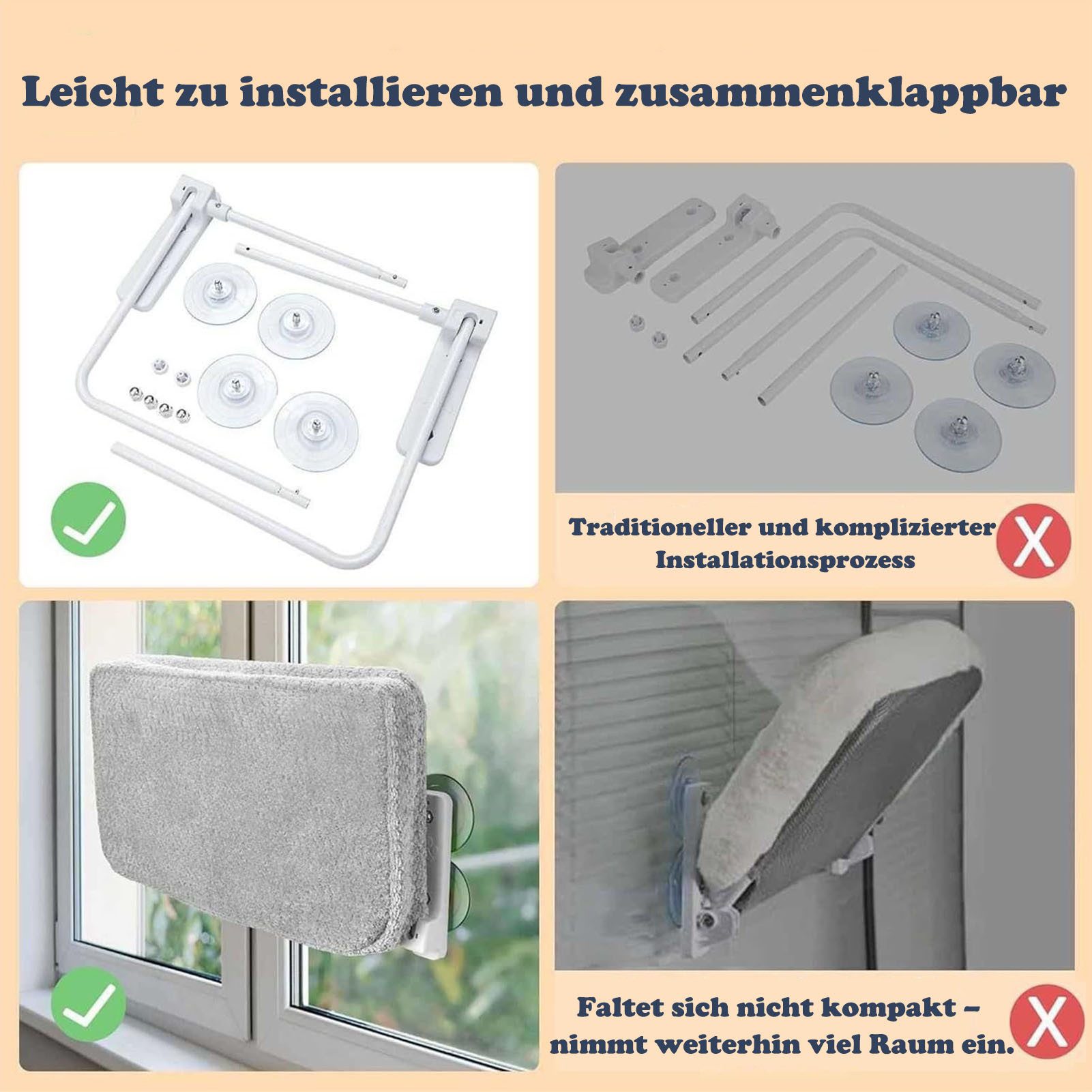 SURFOU Katzen-Hängematte Katzenfensterliege Katzen hängematte mit Saugnäpfen Fenster Katzenbett, Katzenmöbel, Katzen Kletterwand, Hängematte Katze, 30*52*10cm, mit 4 stabilen Saugnäpfen. tragkraft bis 18 kg, abnehmbar