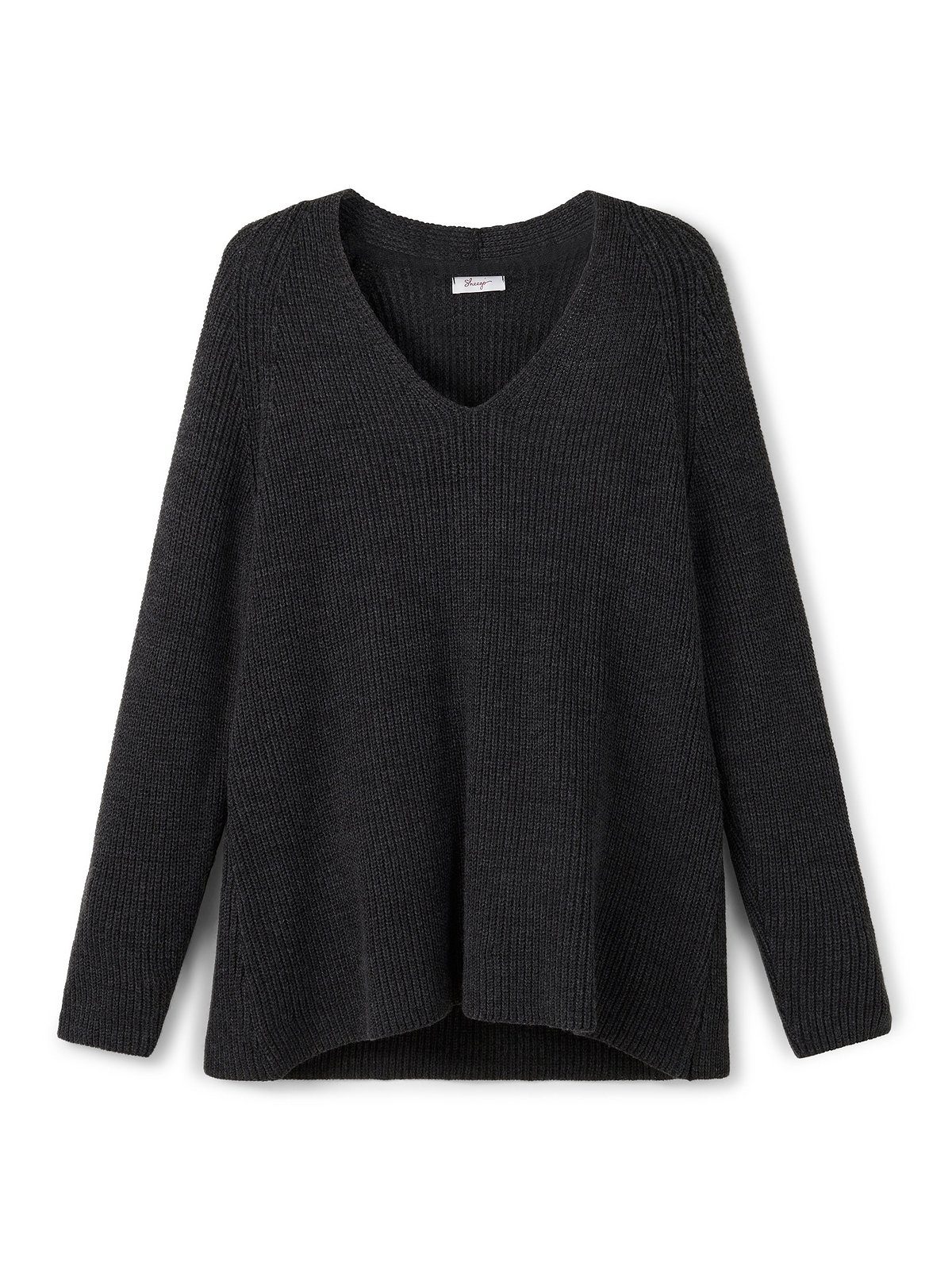 Größen Große V-Ausschnitt-Pullover Kaschmir, meliert Sheego in mit A-Linie leichter schwarz