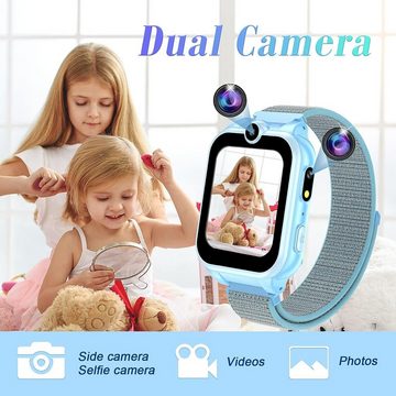 PTHTECHUS Smartwatch (1,69 Zoll), 18 Spiel Uhr Kinderuhr mit Anruf SOS Kameras Wecker Musik Player Uhr