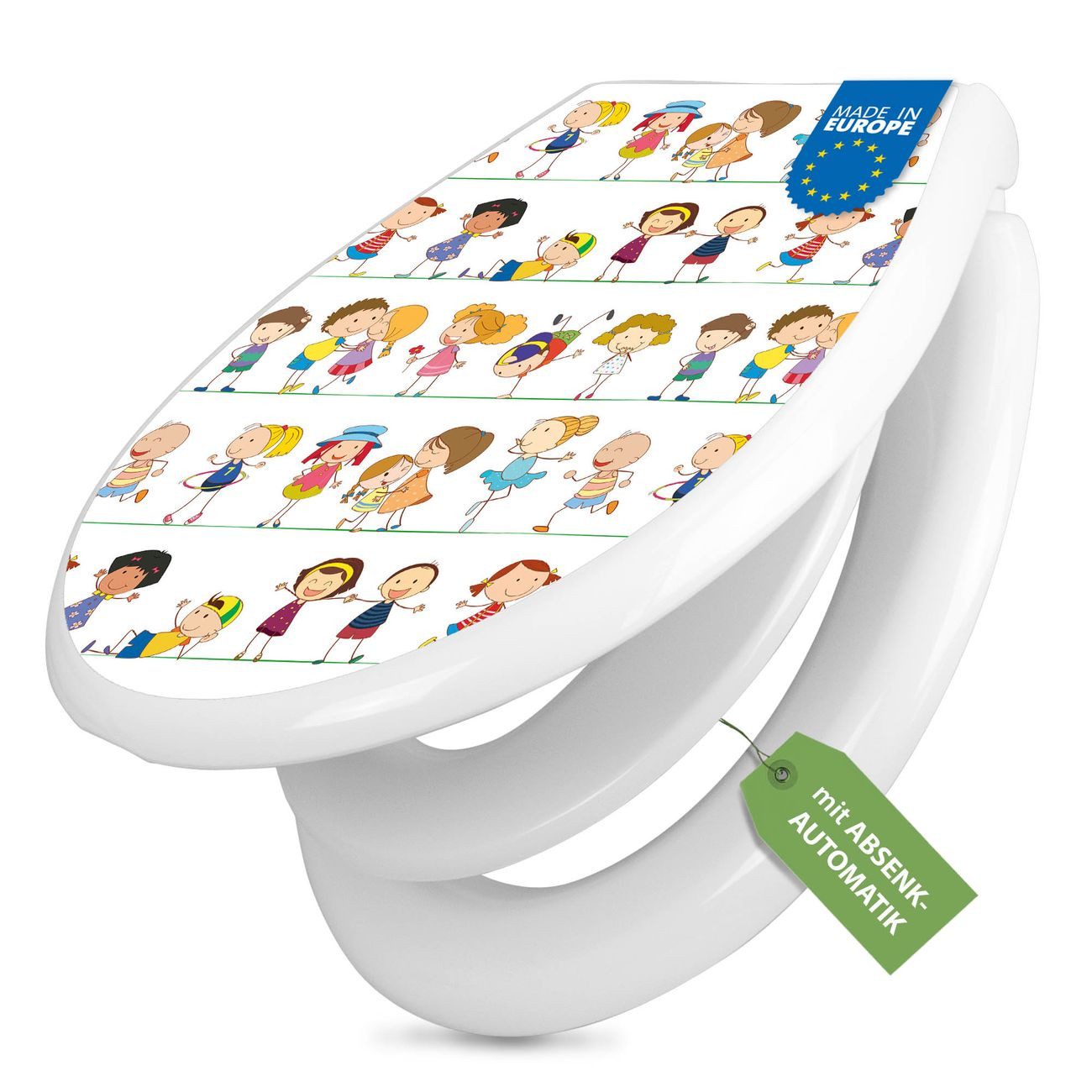 banjado WC-Sitz mit Kindersitz Motiv Kinder (mit Kindersitz, integrierte Scharniere), 44,9 x 37,1 x 5 cm
