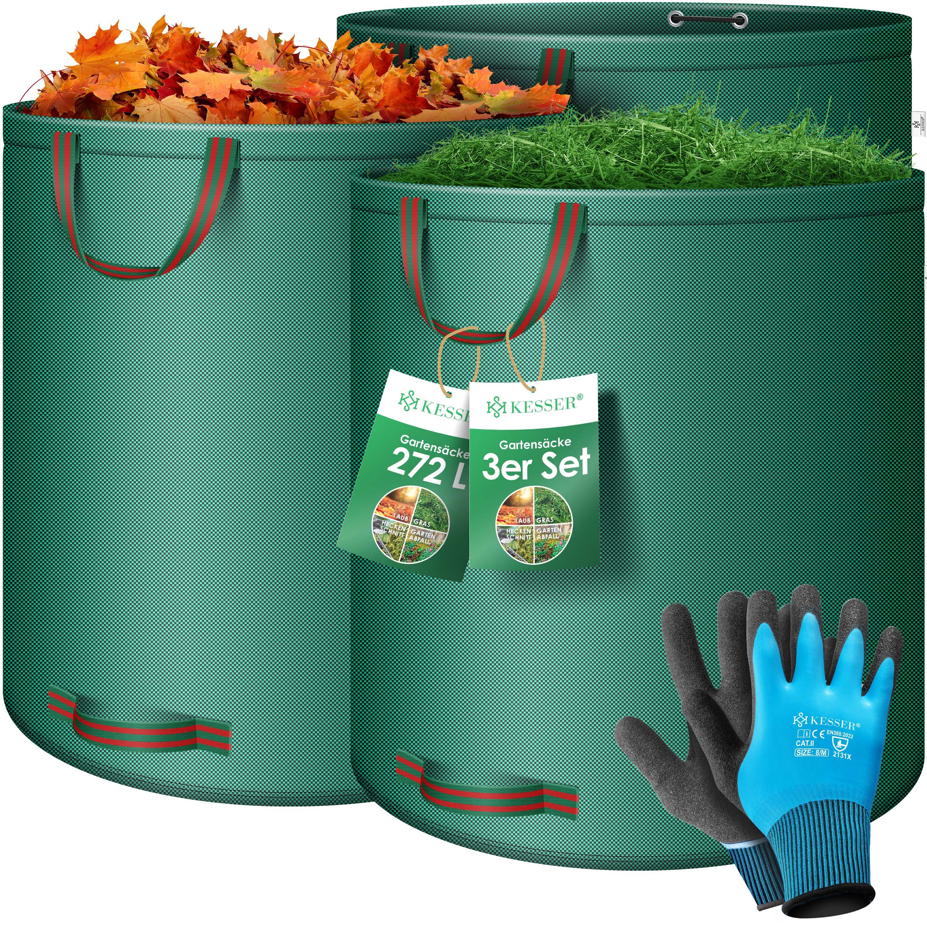 KESSER Gartensack, 272 l, (3-tlg), Gartensack Set Laubsack Gartenabfallsack inkl. Handschuhe