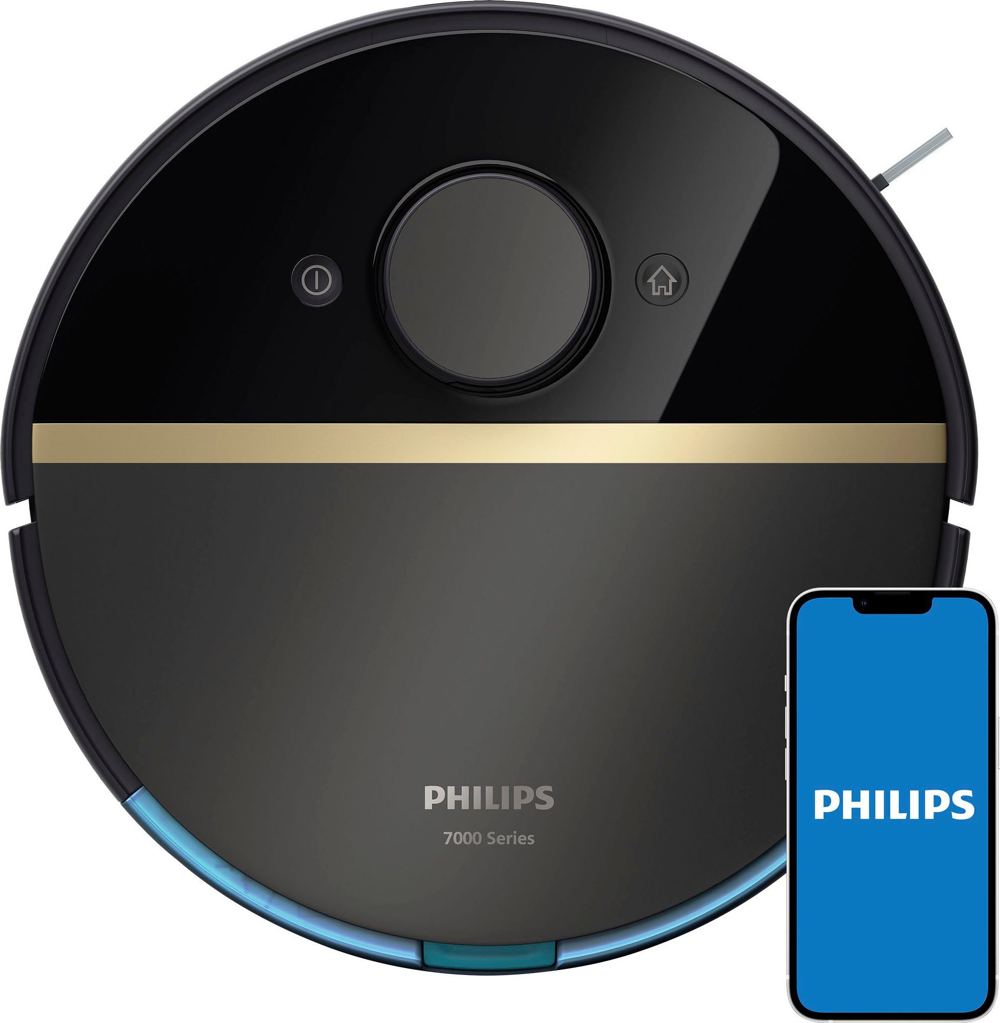 Philips Saugroboter XU7000/01, 180 ToF-Sensoren, Akkulaufzeit, mit Teppichfunktion, 360° min und Lasernavigation Vibrationswischer