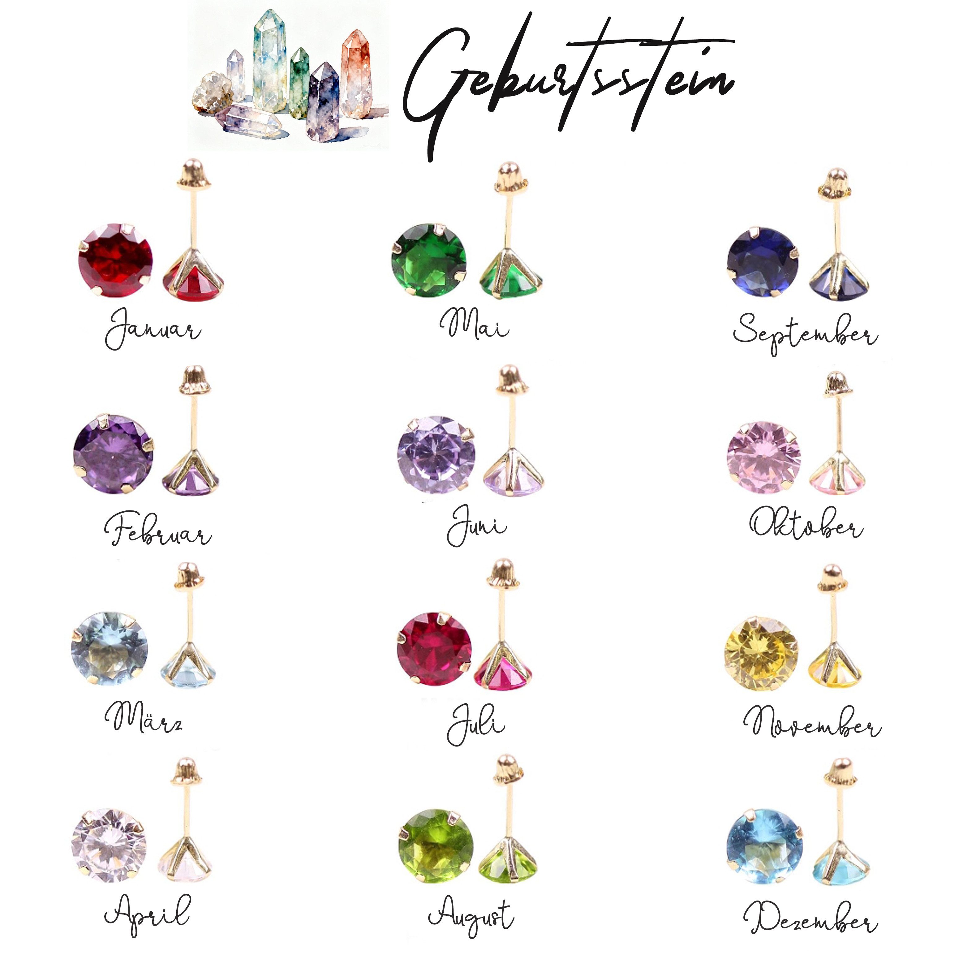 GOLDEN Single-Ohrstecker Geburtsstein Ohrringe, massives Silber, zierliche CZ Runde Ohrstecker