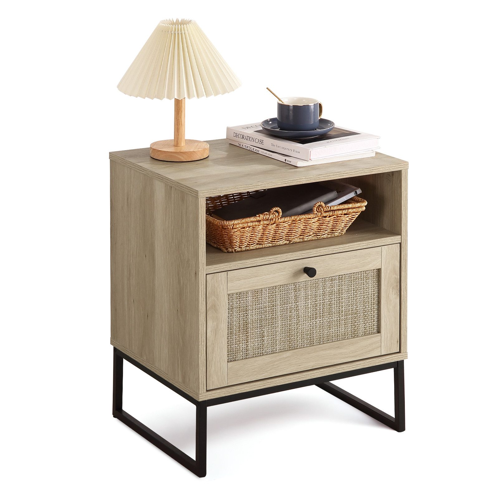 Nachttisch Rattan Nachtschrank mit 1 Schublade 38 x 48 x 56cm