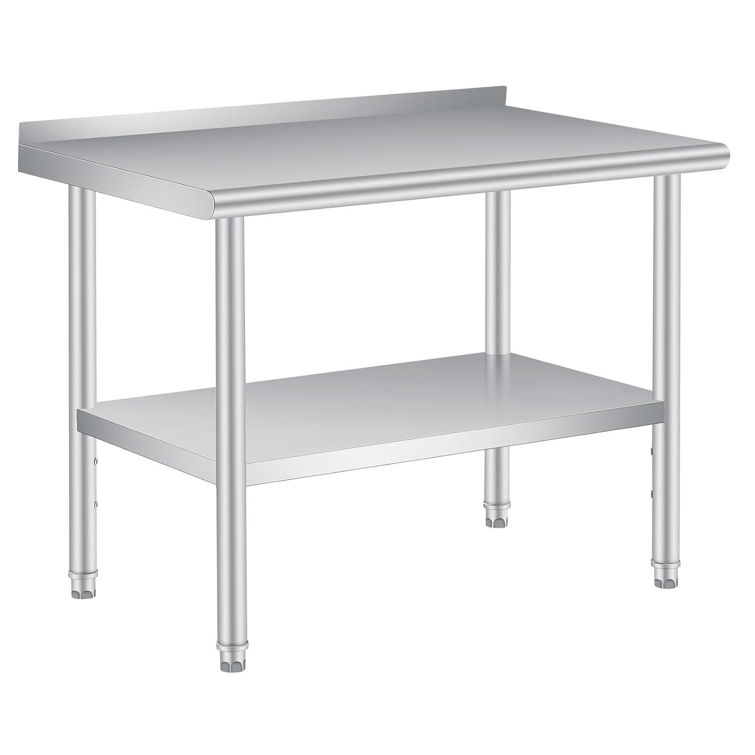 GarveeMore Arbeitstisch für Vorbereitung und Arbeit mit Aufkantung,122x61cm Edelstahltisch, Robuster Profi-Tisch mit verstellbarer Zwischenablage für Gastronomie