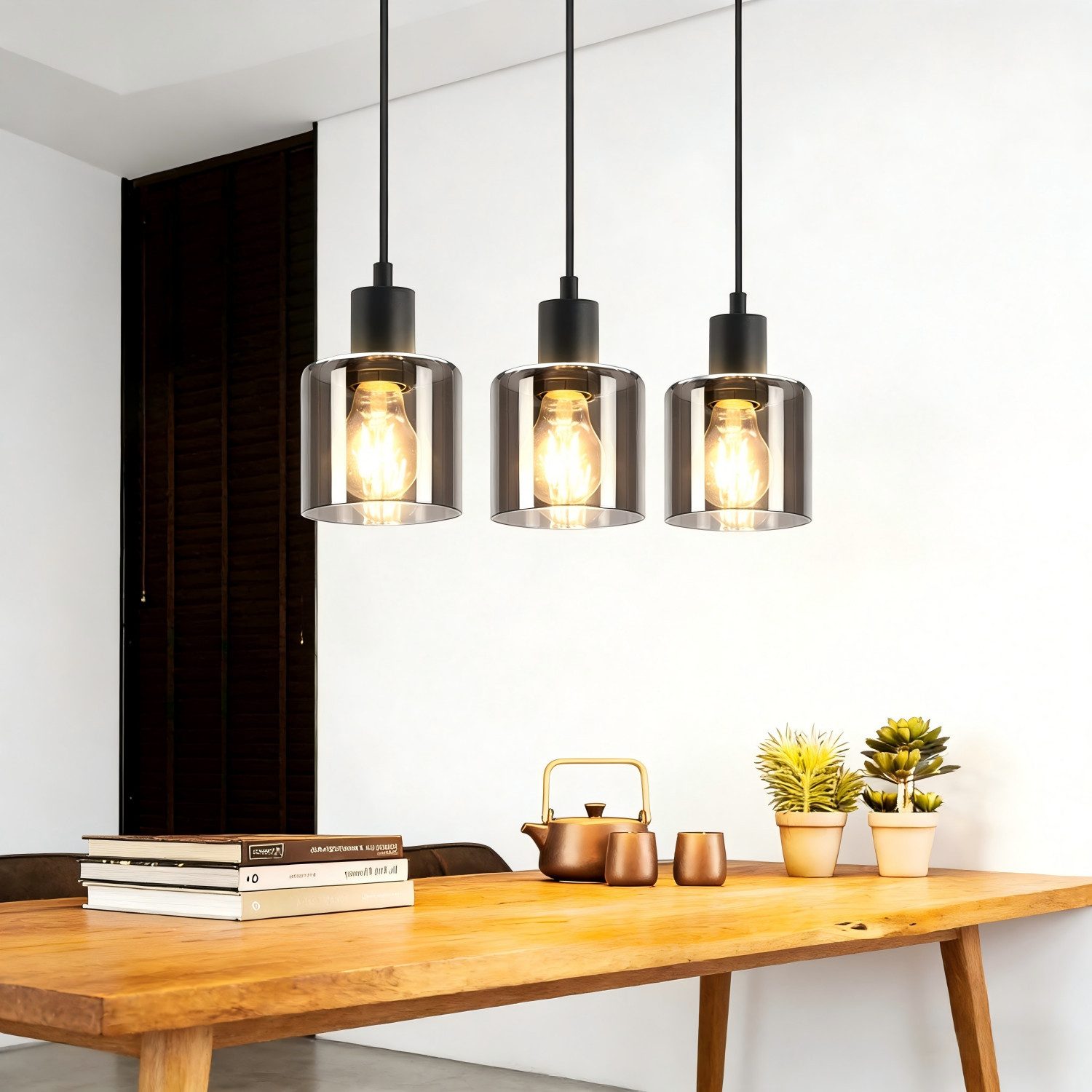 ZMH Pendelleuchte Esstischlampe Hängend Hängeleuchte Schwarz/Berstein - E27 Vintage Flur, Einfache Installation, ohne Leuchtmittel, Höhenverstellbar für Hotel Büro Vintage Esszimmerlampe